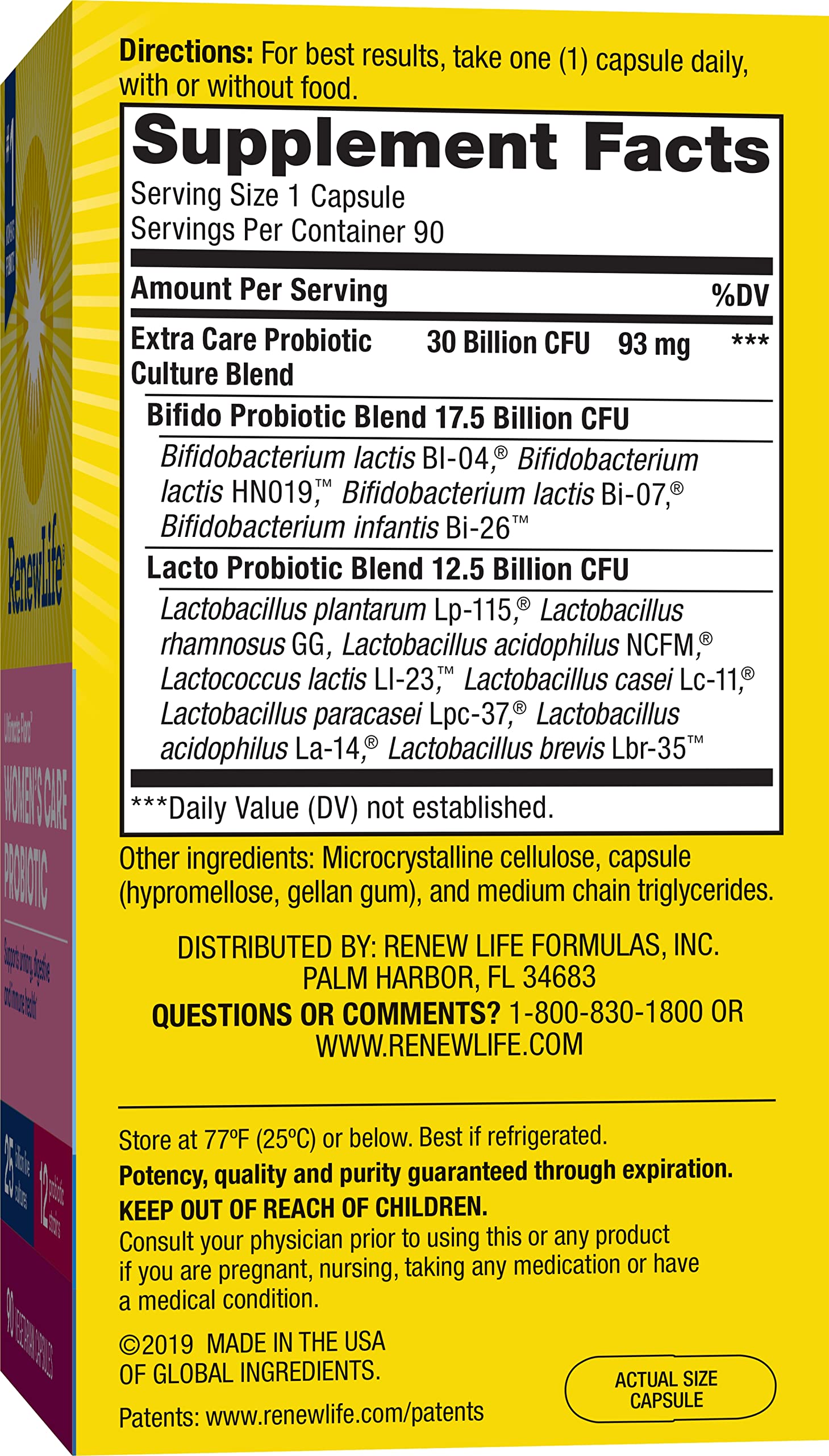 Renew Life Ultimate Flora Women's Care Probiotic 25 Billion CFU - 90 Capsules | Gluten Free, Non-GMO
