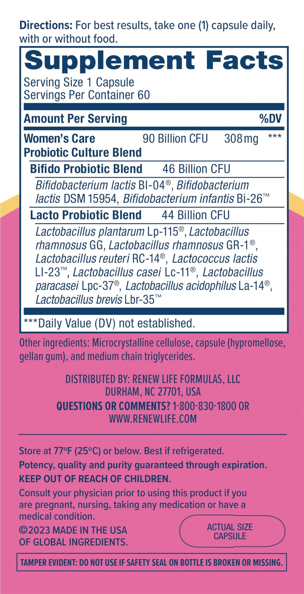 Renew Life Women's Probiotic Capsules — 90 Billion CFU for Vaginal, Urinary, Digestive & Immune Health