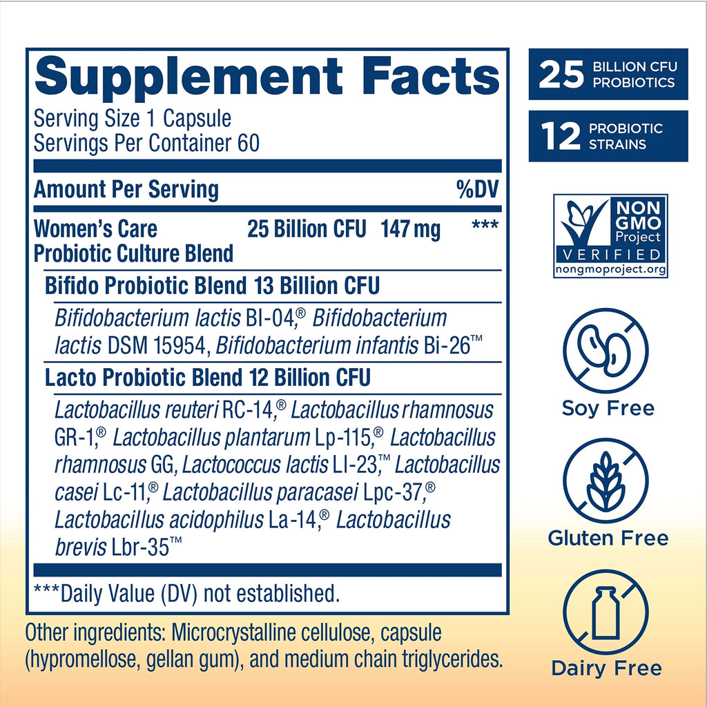 Renew Life Womens Probiotic Capsules - 60 Ct | Supports pH Balance, Vaginal, Urinary, Digestive & Immune Health, 25 Billion CFU, Dairy/Gluten/Soy Free
