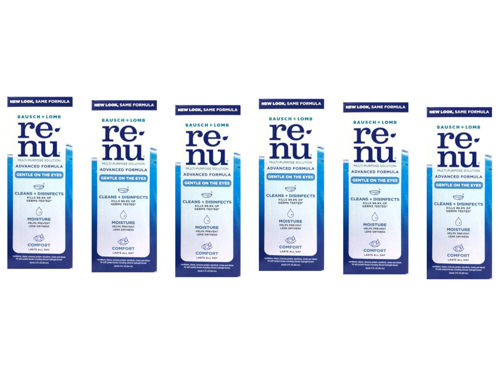 Renu Advanced Formula Multi-Purpose Solution – Triple Disinfectant, 2 oz Travel Size (Pack of 6)