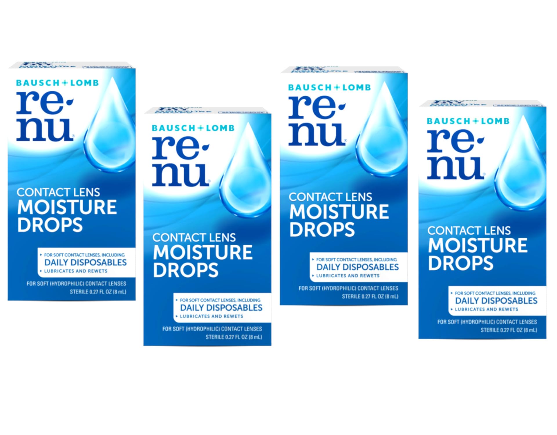 Eye Drops by Renu – Redness Relief & Dry Eyes, Lubricating & Rewetting Drops, 8 mL (Pack of 4)