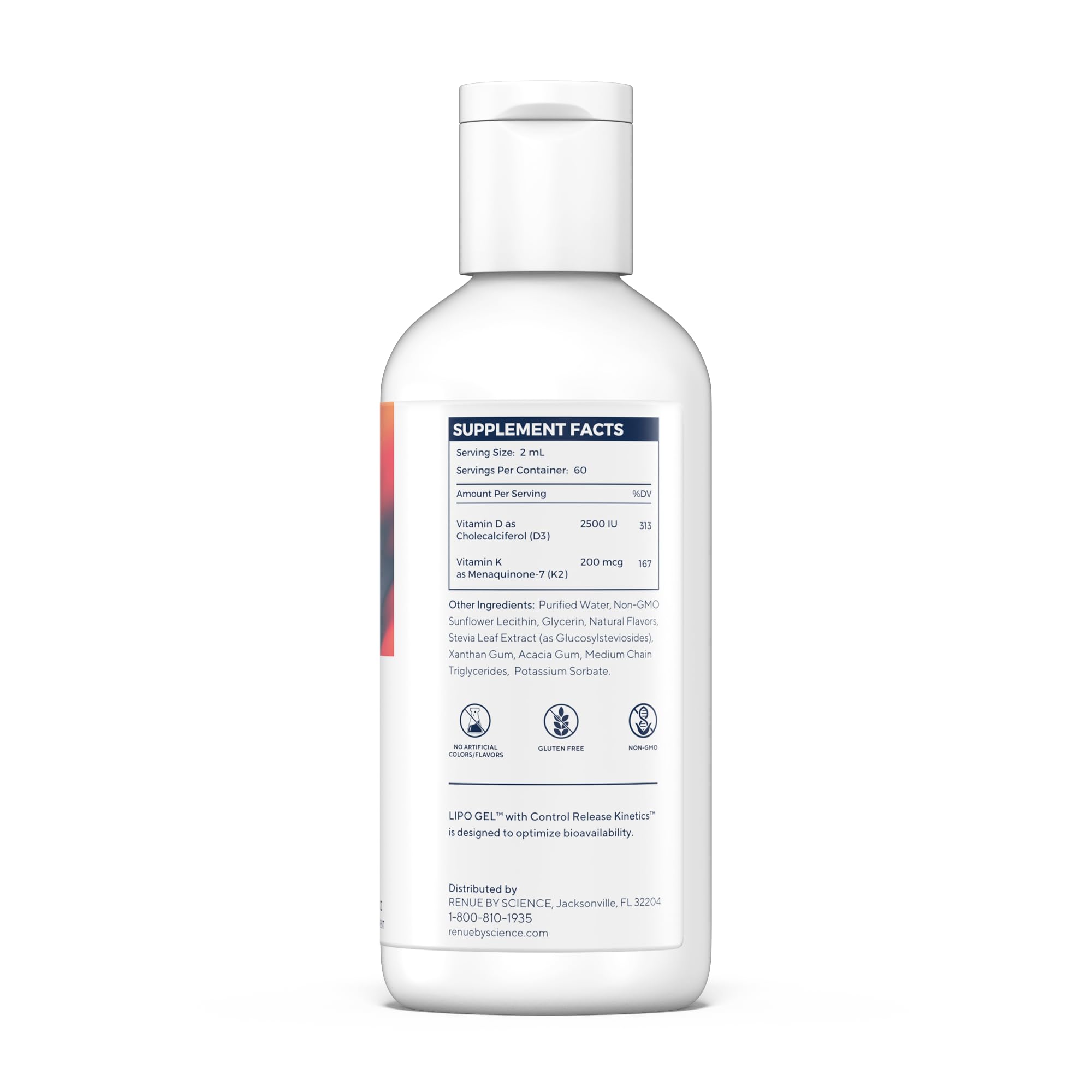 Renue By Science Vitamin D3 K2 Liposomal Gel – High Strength D3 2500IU & K2 200mcg | 120ml | USA Made