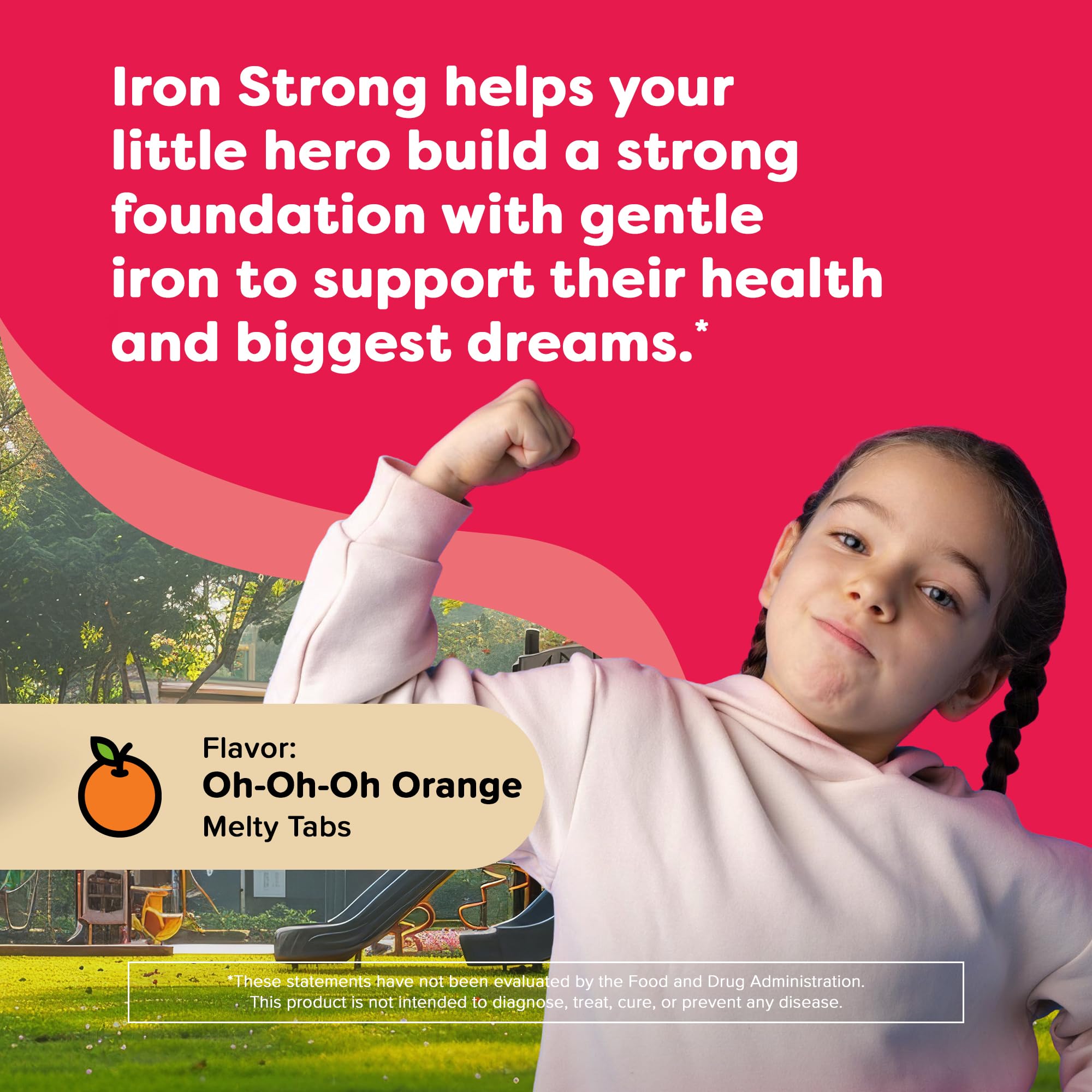 Renzo's Kids Iron Supplements – Dissolvable Vegan Iron with Vitamin C, Sugar Free, Orange, 90 Melty Tabs