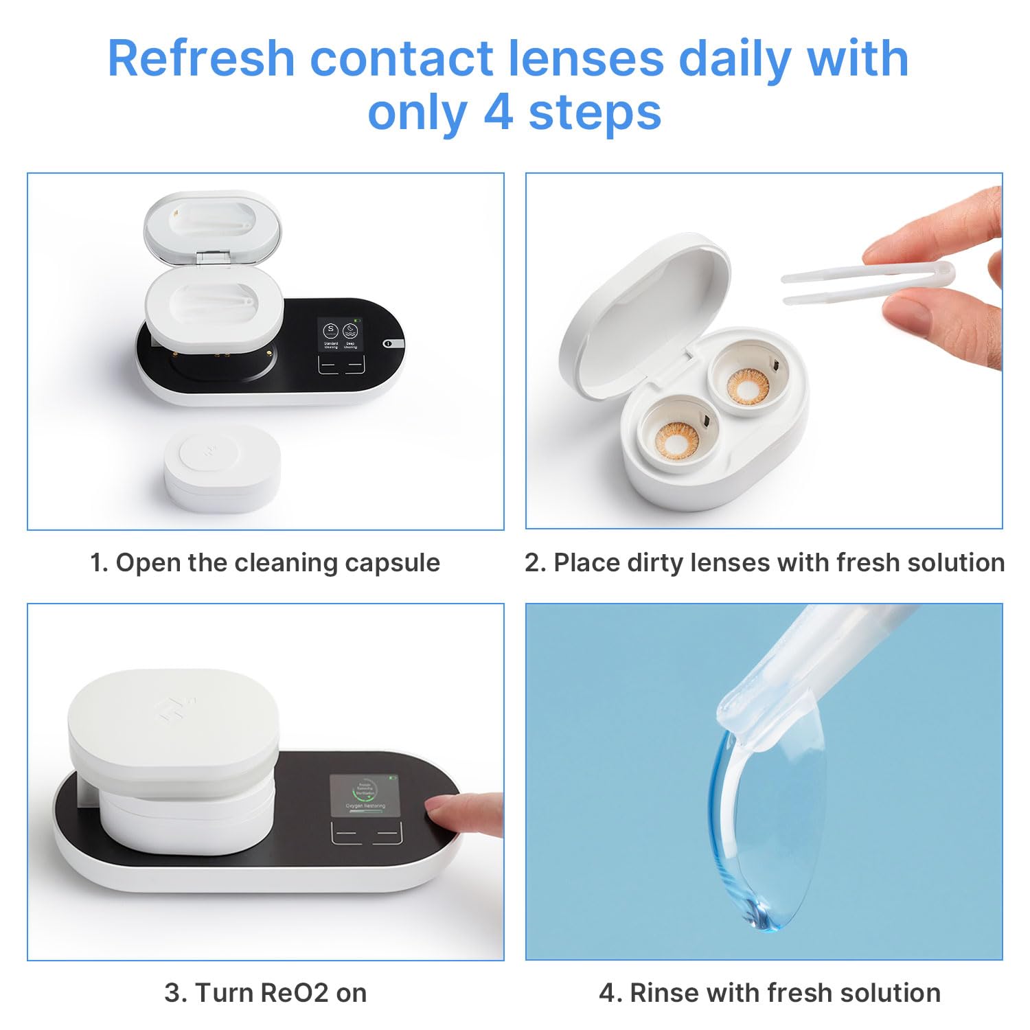 ReO2 Soft Contact Lens Cleaner – Moisture Retention & Electrophoresis Tech (White)