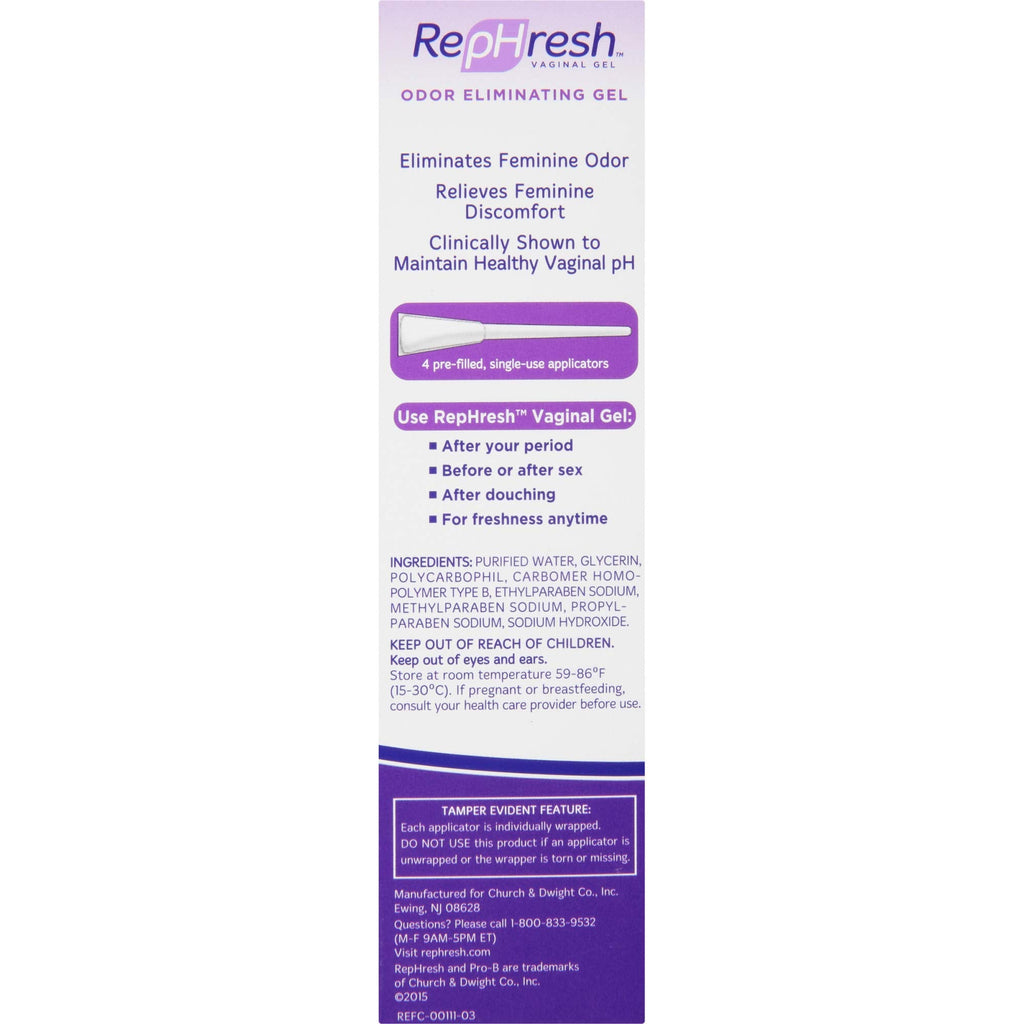 RepHresh Odor Eliminating Vaginal Gel – pH Balance, 4 Count, 0.7 oz