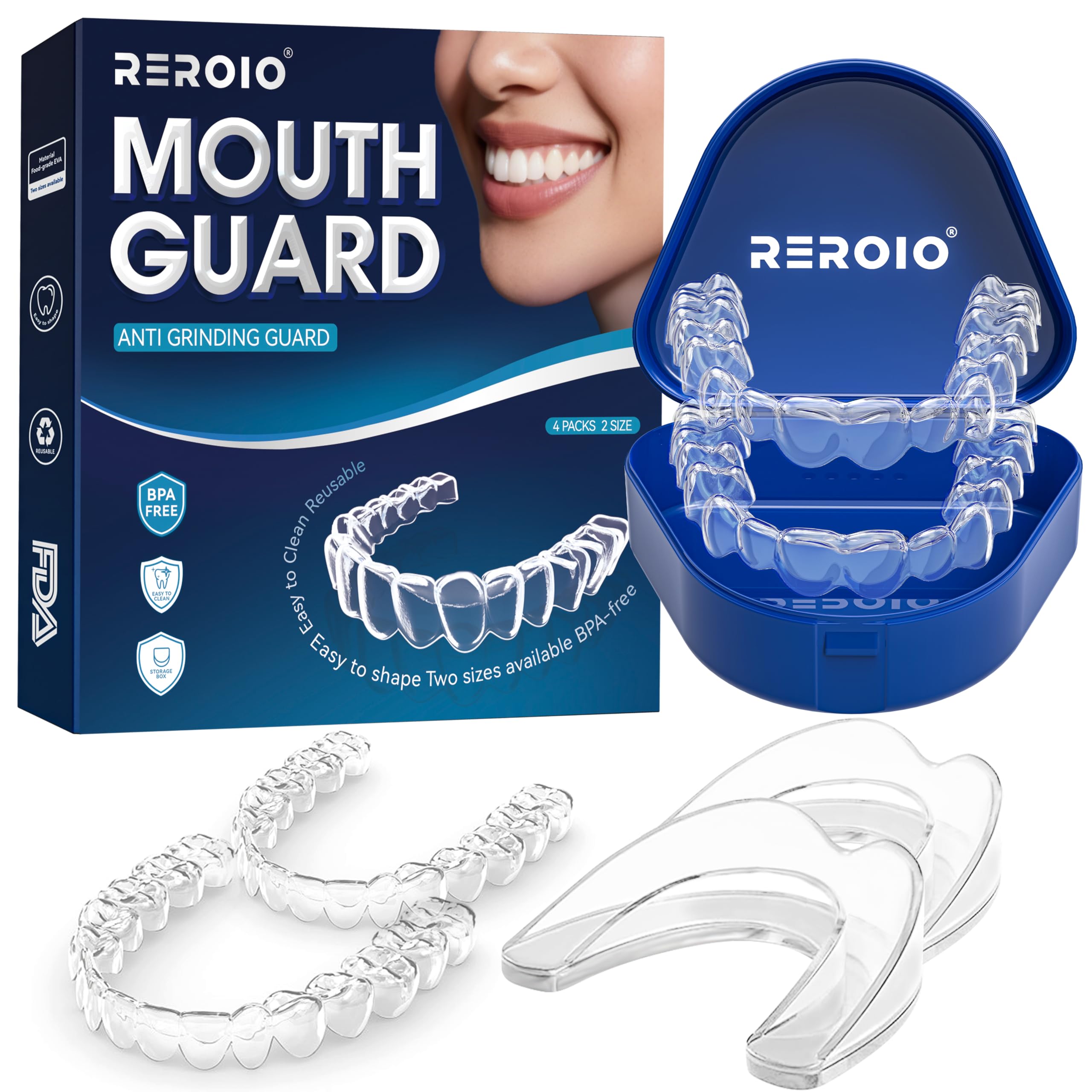 REROIO Night Mouth Guard for Teeth Grinding – 2-Size Adjustable Fit