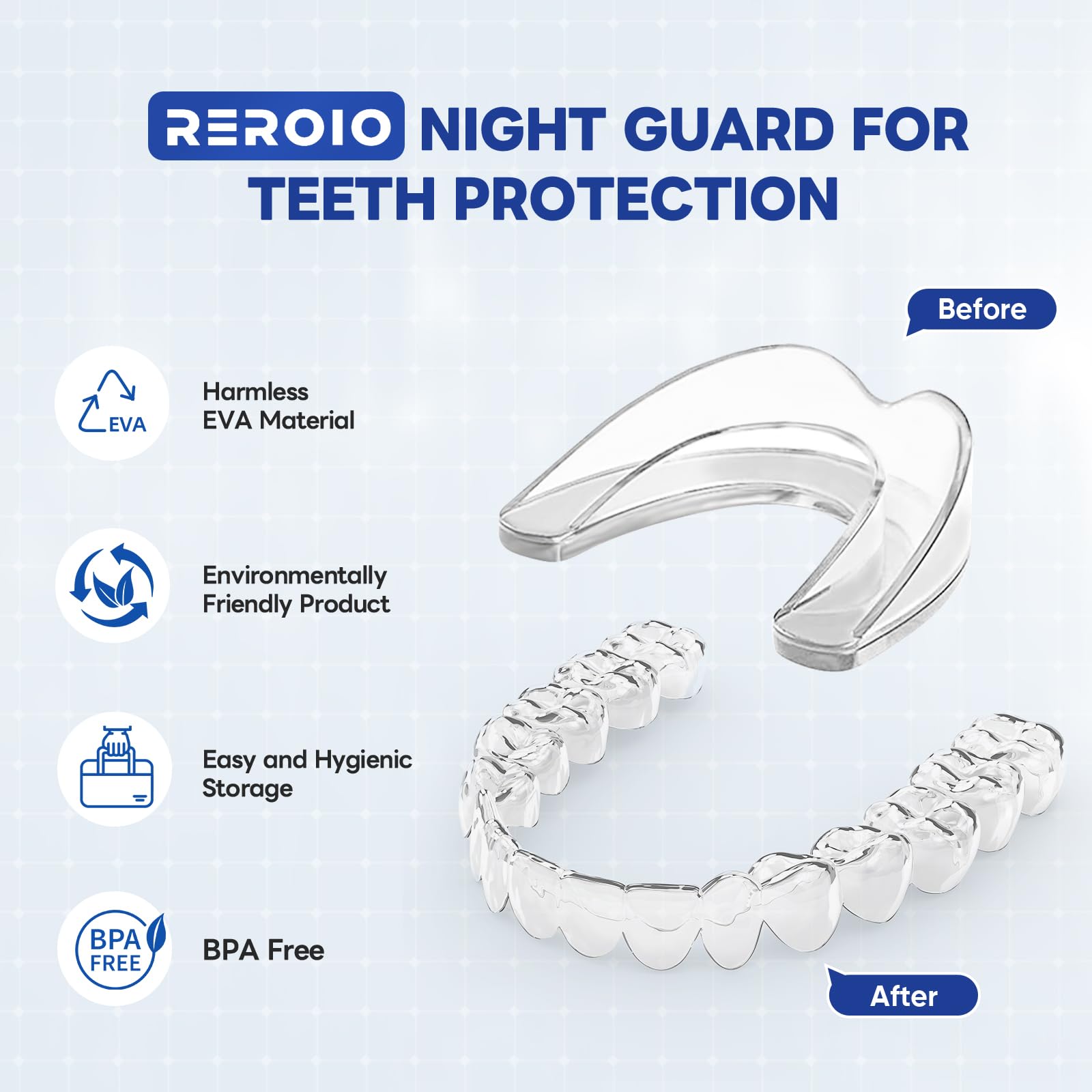 REROIO Night Mouth Guard for Teeth Grinding – 2-Size Adjustable Fit