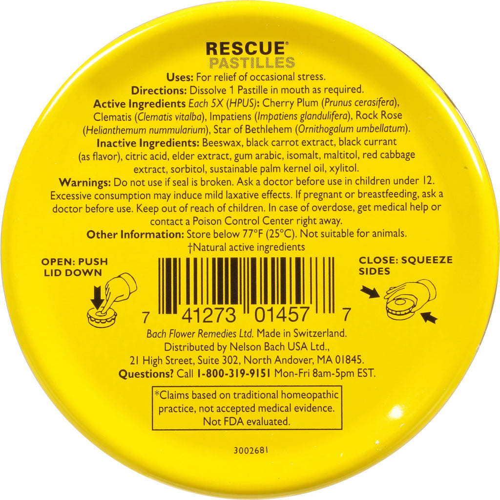 RESCUE Bach PASTILLES – Black Currant Stress Relief Lozenges (Homeopathic, 6-Pack)