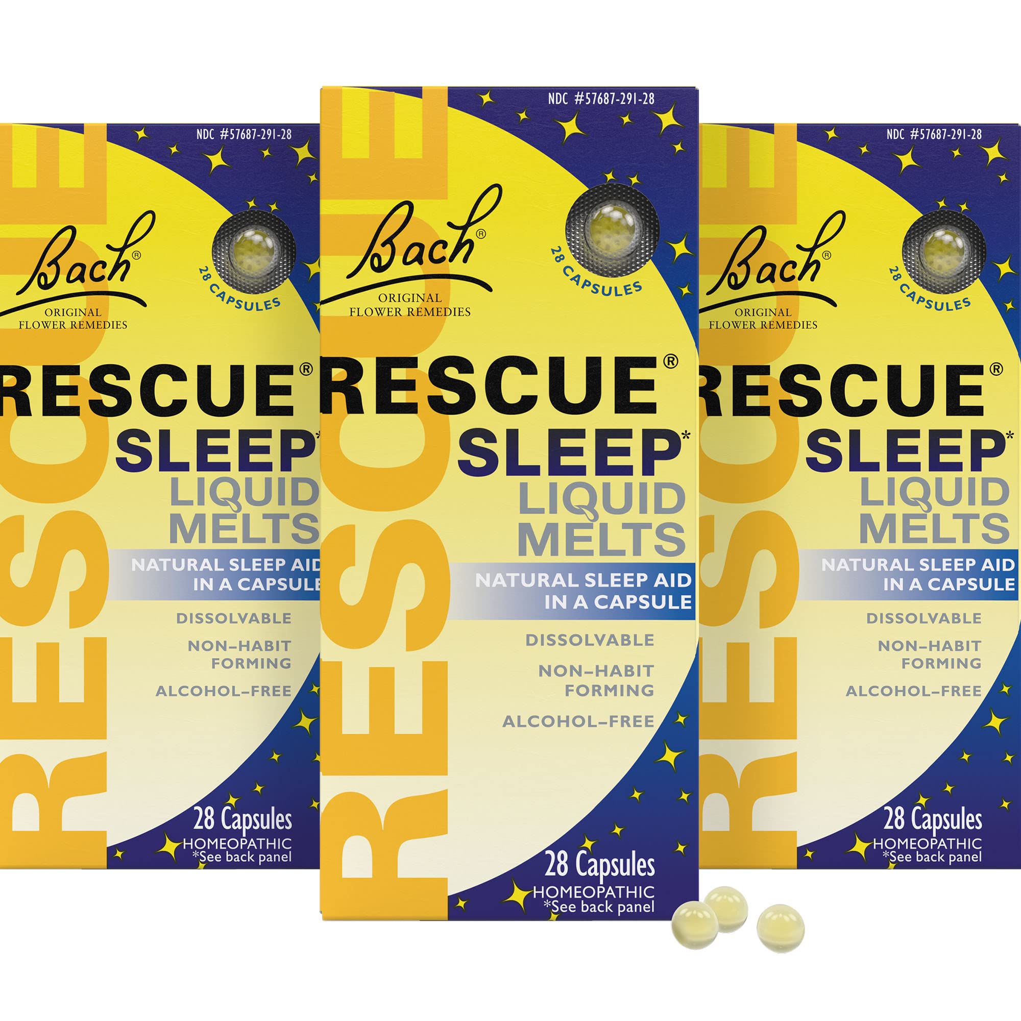 RESCUE Sleep Liquid Melts - No Melatonin, Natural Orange Vanilla, 3 Pack (28 Count Each)