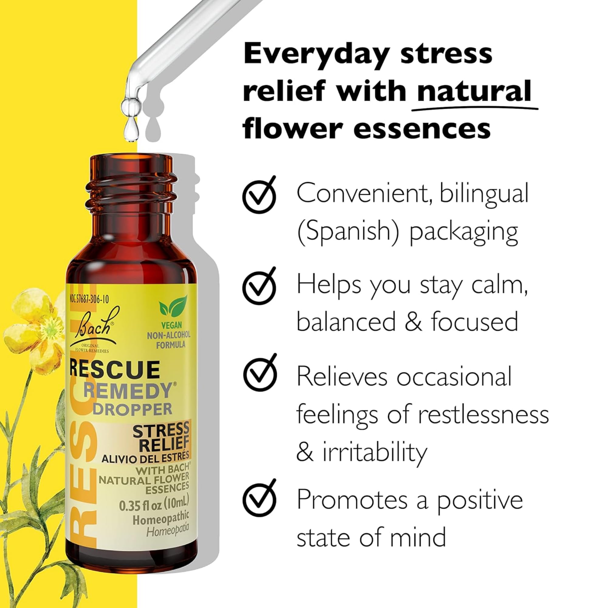 RESCUE Bach Remedy Dropper 10mL Pack of 2 | Natural Stress Relief