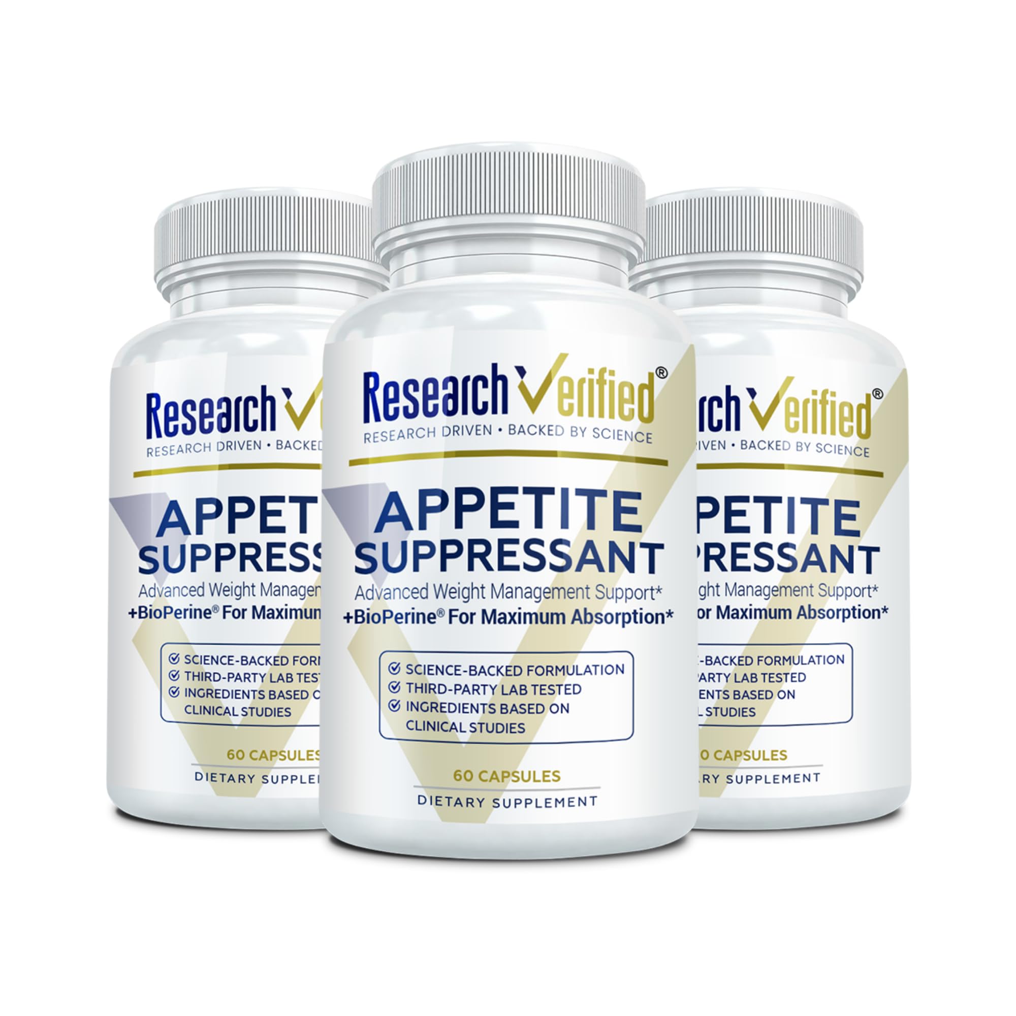 Research Verified Appetite Suppressant | Curb Cravings, Satiety, Metabolism - Pack of 3 (60 Capsules)