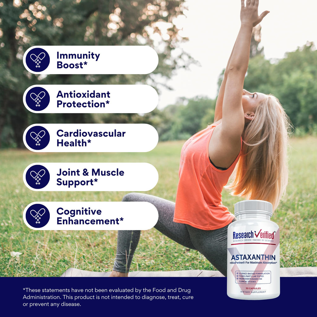 Research Verified Astaxanthin – Powerful Antioxidant for Skin, Eyes, Brain, Heart | 30 Capsules