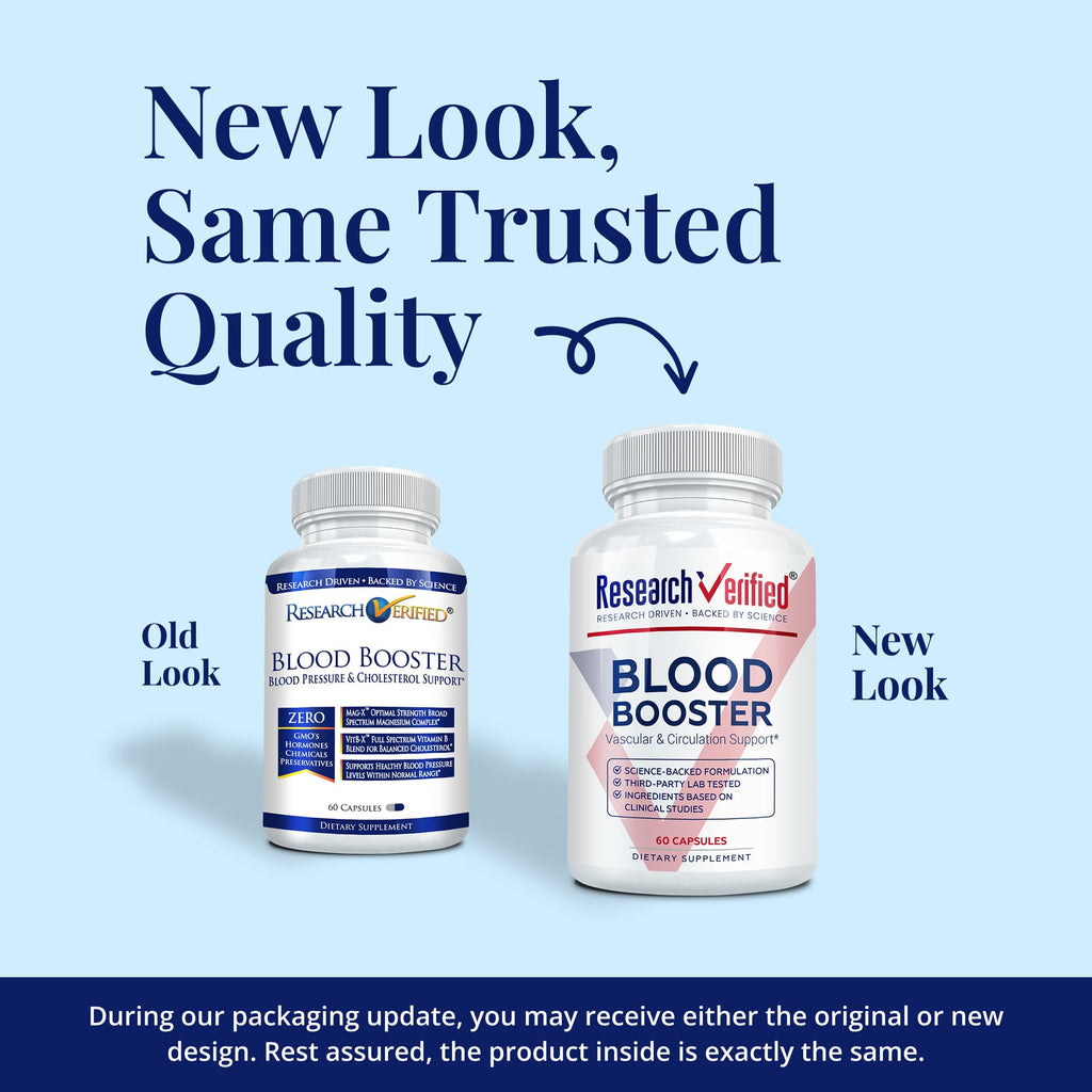 Research Verified Blood Booster – Blood Support with Hawthorn, Magnesium, Celery Seed Powder, BioPerine | 60 Capsules