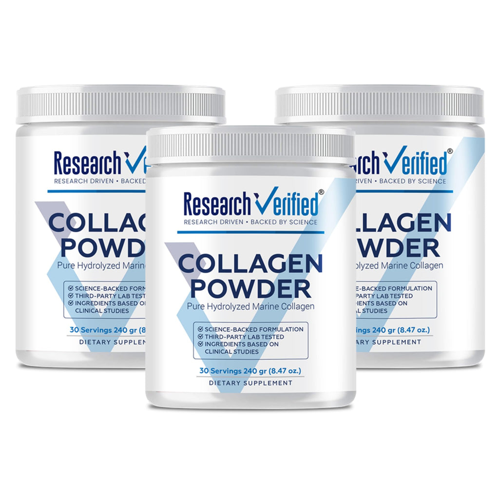 Research Verified Collagen Powder | Hydrolyzed Marine Collagen Peptides – Unflavored, 30 Scoops, 3 Month Supply