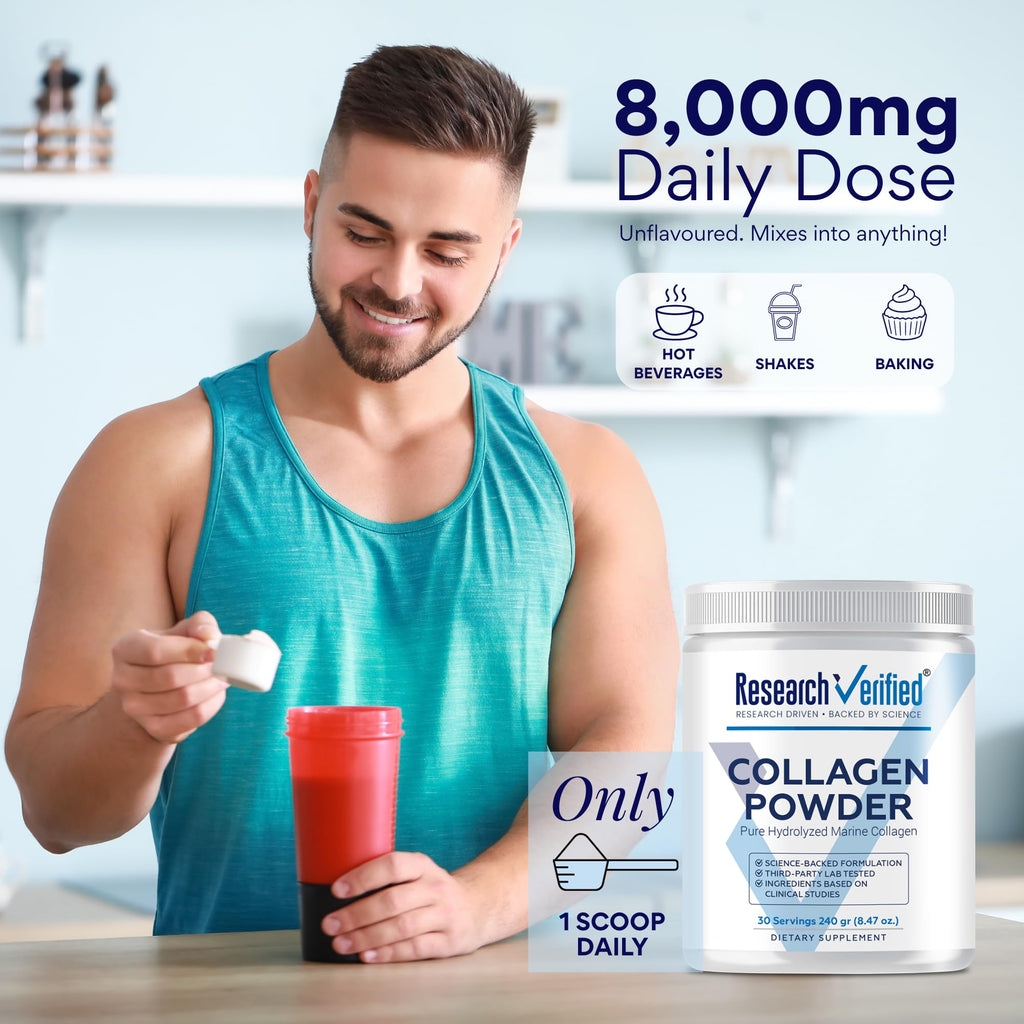 Research Verified Collagen Powder | Hydrolyzed Marine Collagen Peptides – Unflavored, 30 Scoops, 3 Month Supply