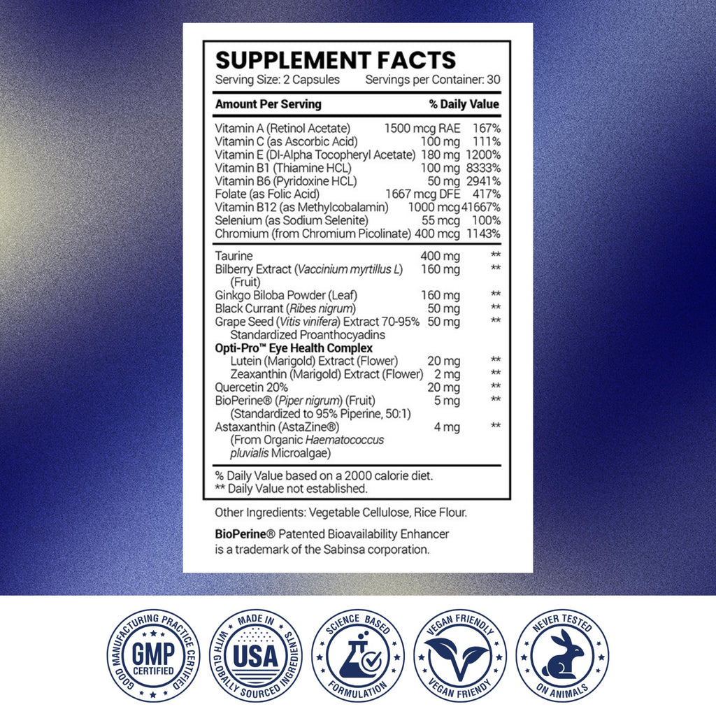 Research Verified Eye Health - Nourish and Protect Eyes and Vision, Support Healthy Retina, Improve Blood Supply to Eyes - Vitamins A, B, C, and E - 180 Capsules - 3 Month Supply - Made in The USA