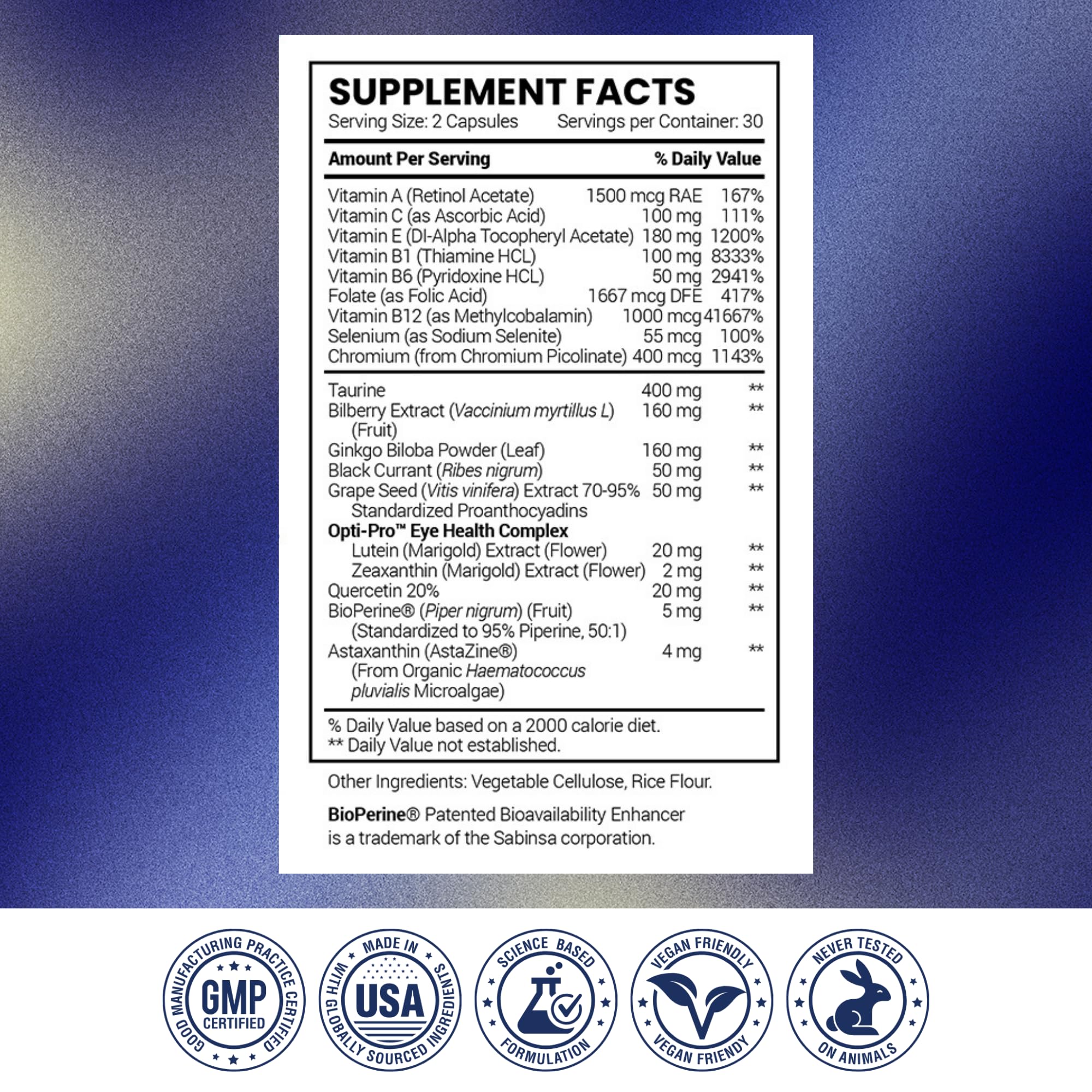 Research Verified Eye Health - Nourish and Protect Eyes and Vision, Support Healthy Retina, Improve Blood Supply to Eyes - Vitamins A, B, C, and E - 180 Capsules - 3 Month Supply - Made in The USA