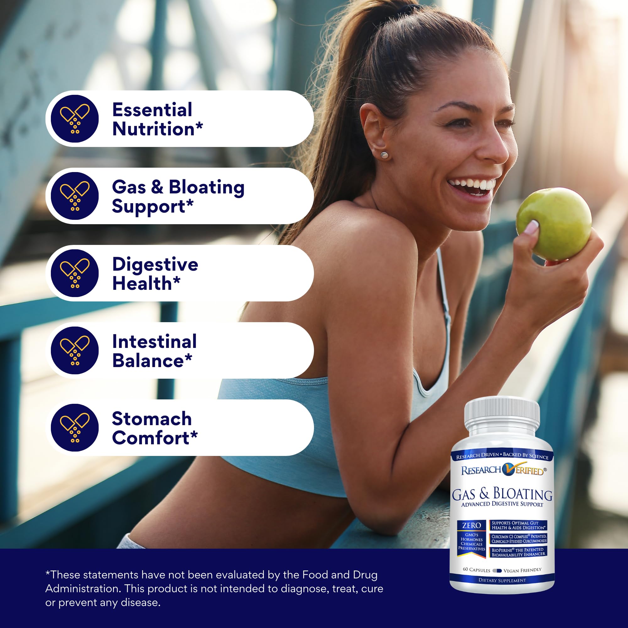 Research Verified Gas and Bloating – Artichoke, Ginger & Peppermint – 180 Vegan Capsules