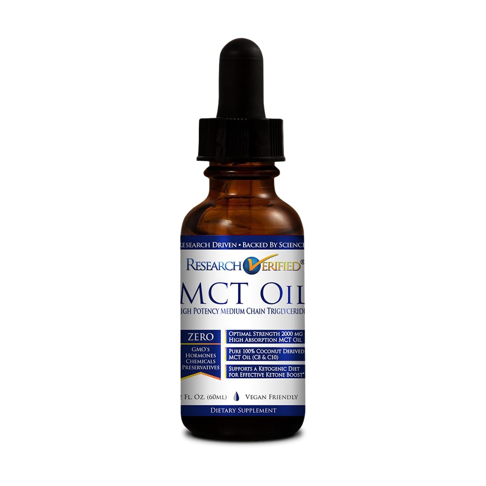 Research Verified 100% MCT Oil - 2 Fl Oz | Vegan Friendly | 1 Bottle
