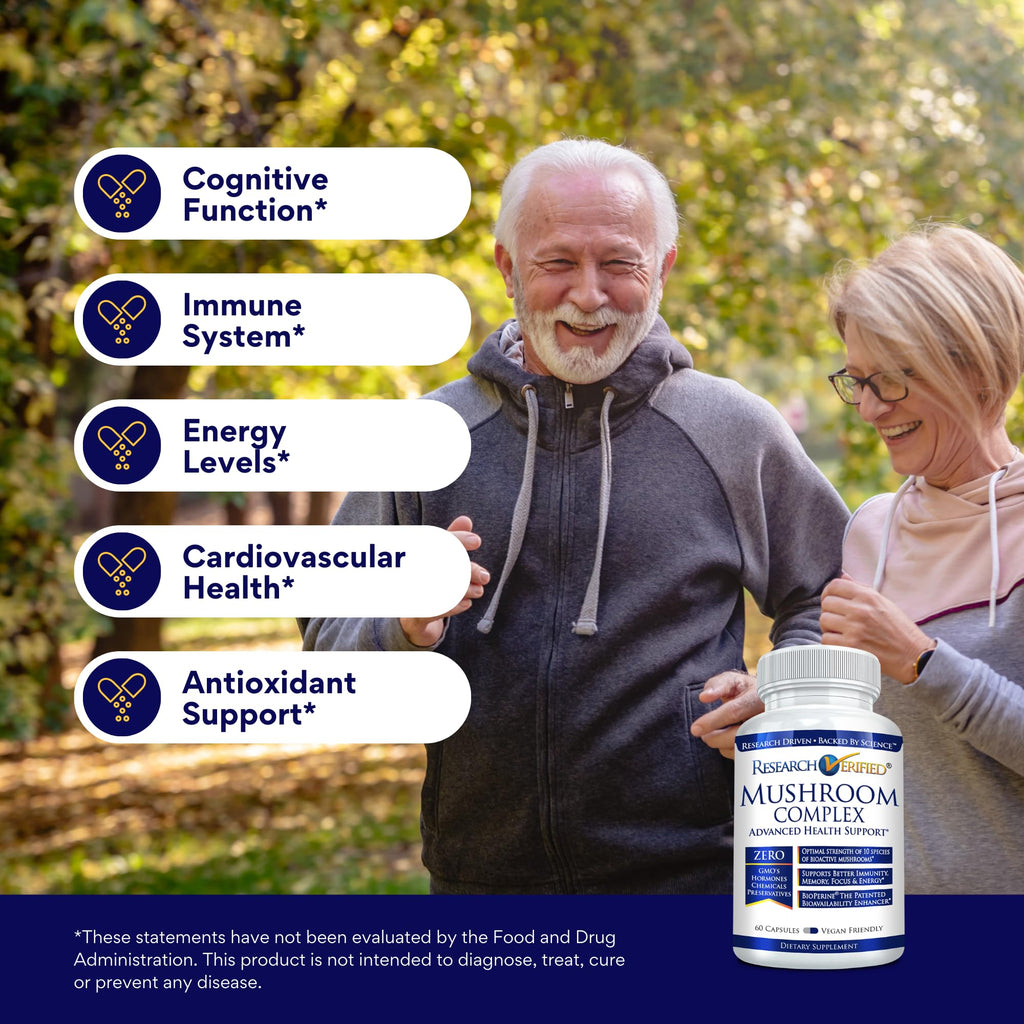 Research Verified Mushroom Complex - Immune Support, Antioxidants & Cognitive Function | 360 Vegan Capsules