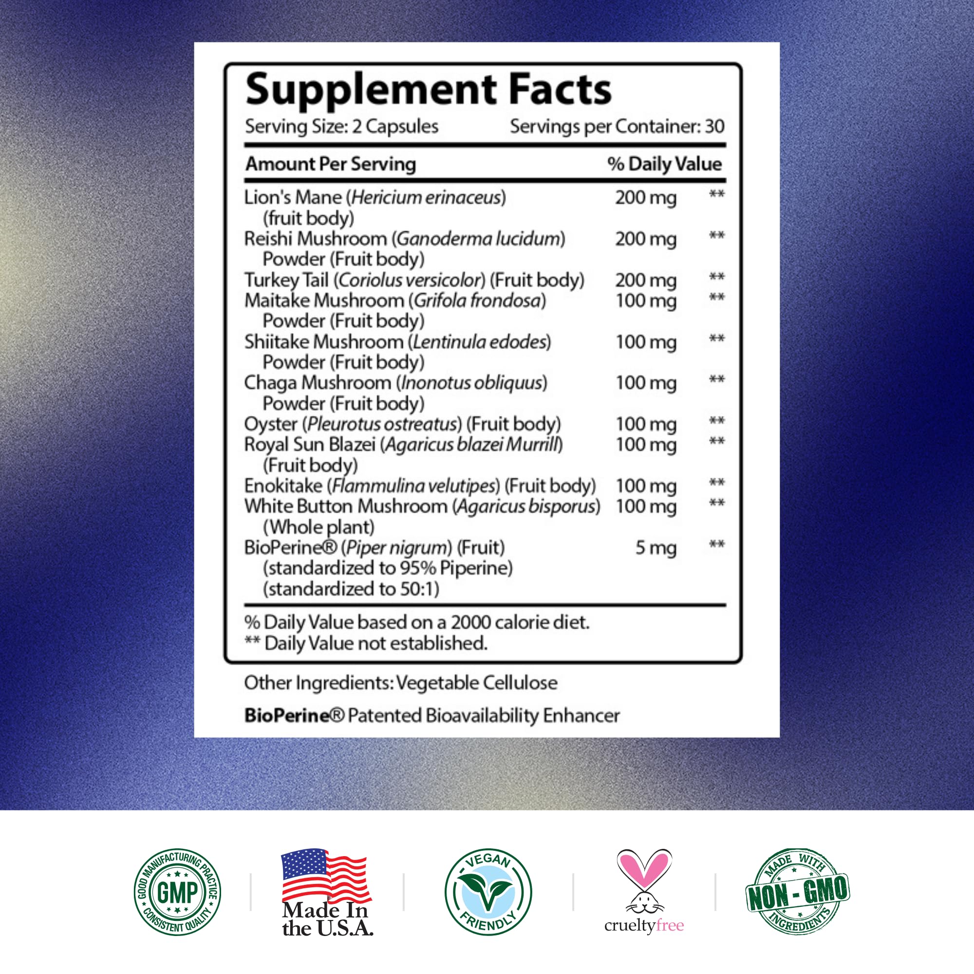 Research Verified Mushroom Complex - Immune Support, Antioxidants & Cognitive Function | 360 Vegan Capsules