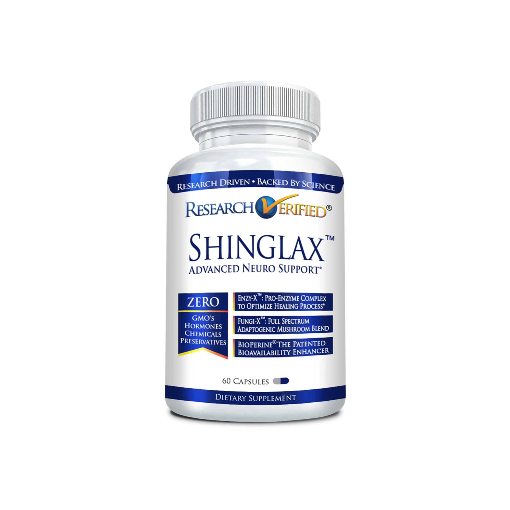 Research Verified Shinglax - Lemon Balm, Enzy-X Proteolytic Enzymes, Fungi-X Mushroom | GMO Free, Made in USA | 60 Capsules