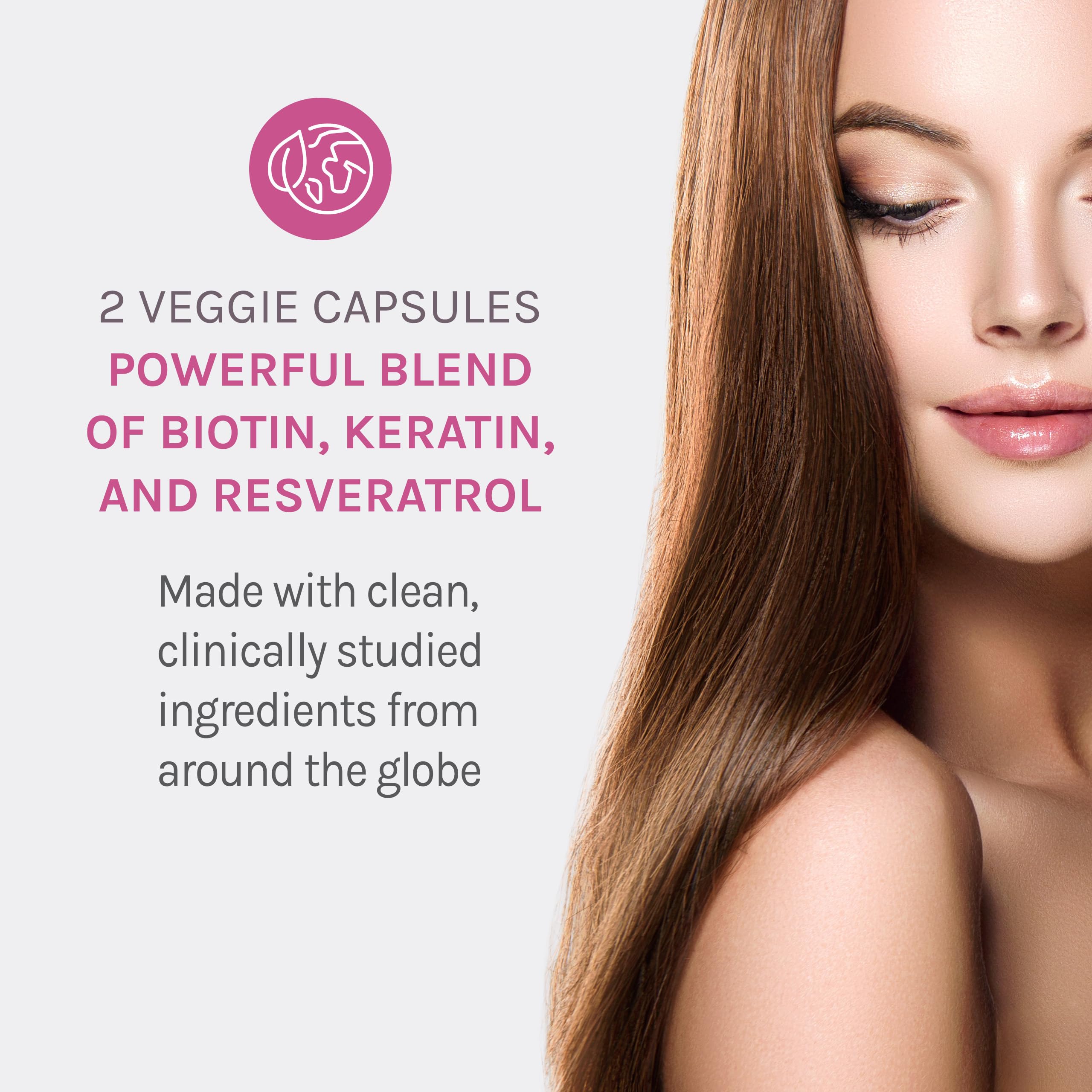 Reserveage Beauty Keratin Hair Booster with Biotin & Resveratrol – Hair & Nail Support for Women | 60 Capsules