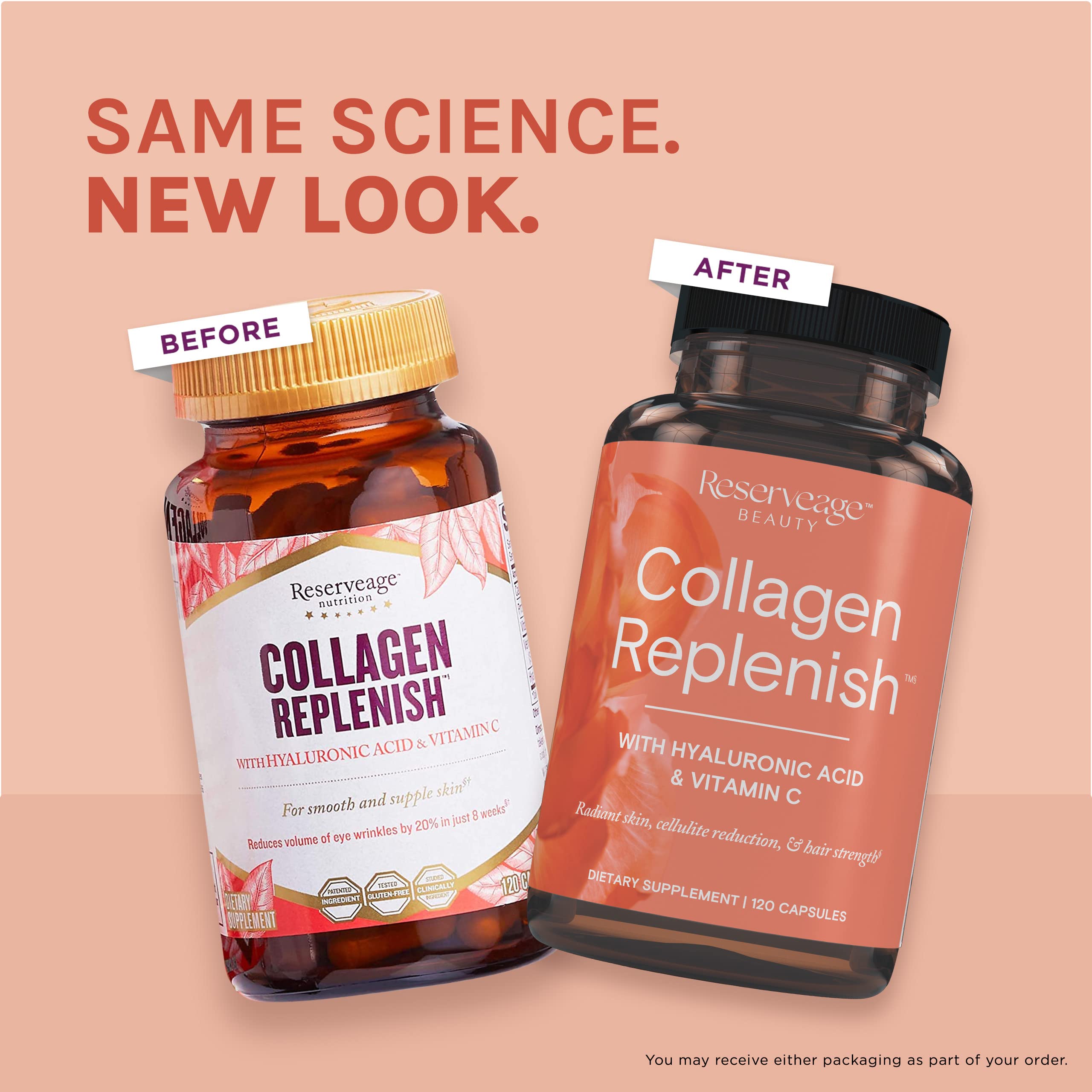 Reserveage Beauty Collagen Replenish - Collagen Booster & Supplement for Healthy Skin, Hair Growth | 120 Capsules (30 Servings)