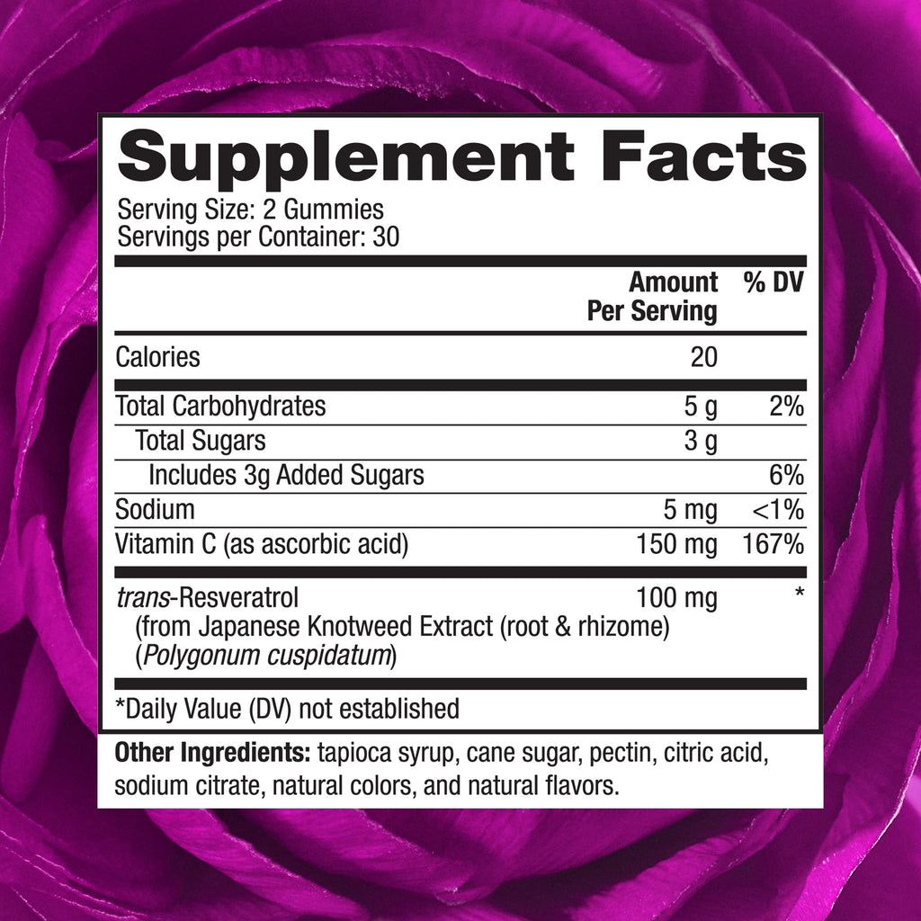Reserveage Beauty Resveratrol Gummies 100 mg - Heart Health, Healthy Aging - Vegan 2-Pack