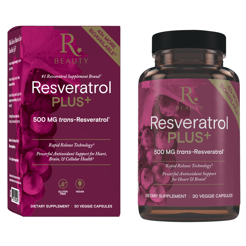 Reserveage Beauty Resveratrol Plus+ 500 mg – Rapid-Release Capsules (Gluten-Free & Vegan)