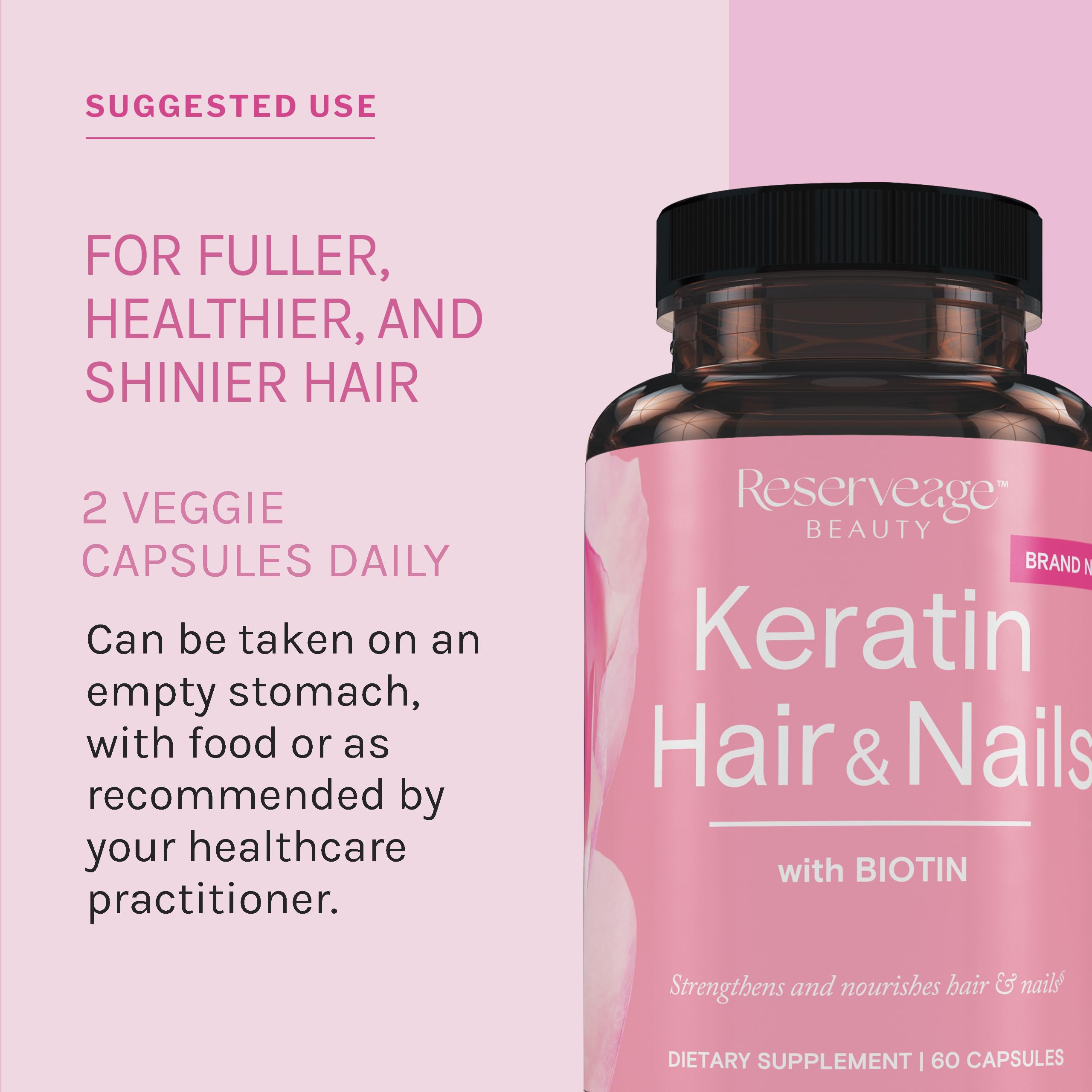 Reserveage Keratin Hair Booster with Biotin - Keratin, Biotin & Resveratrol, 60 Capsules