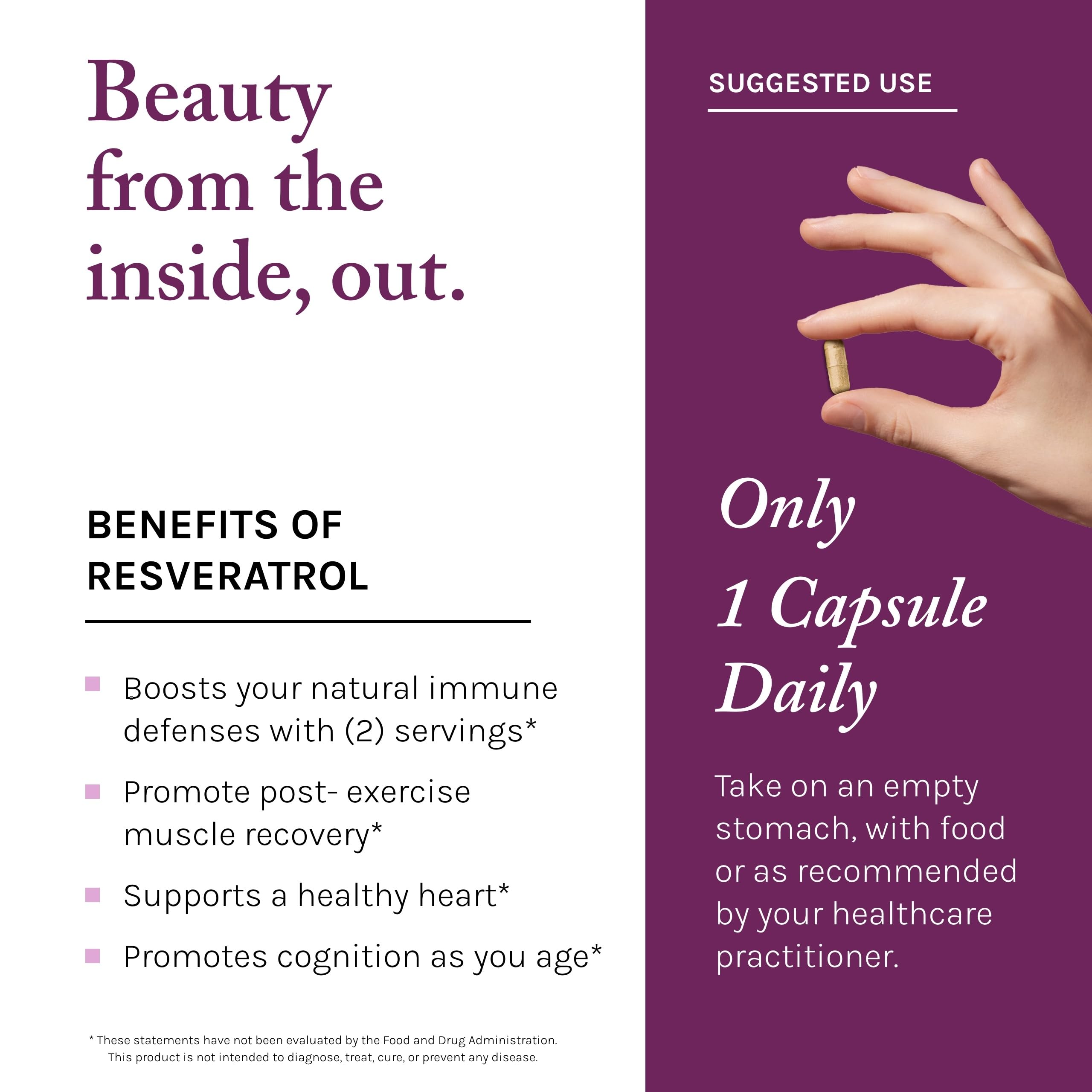 Reserveage Beauty Resveratrol 500 mg — Heart & Cellular Health Antioxidant Support | Vegan Capsule
