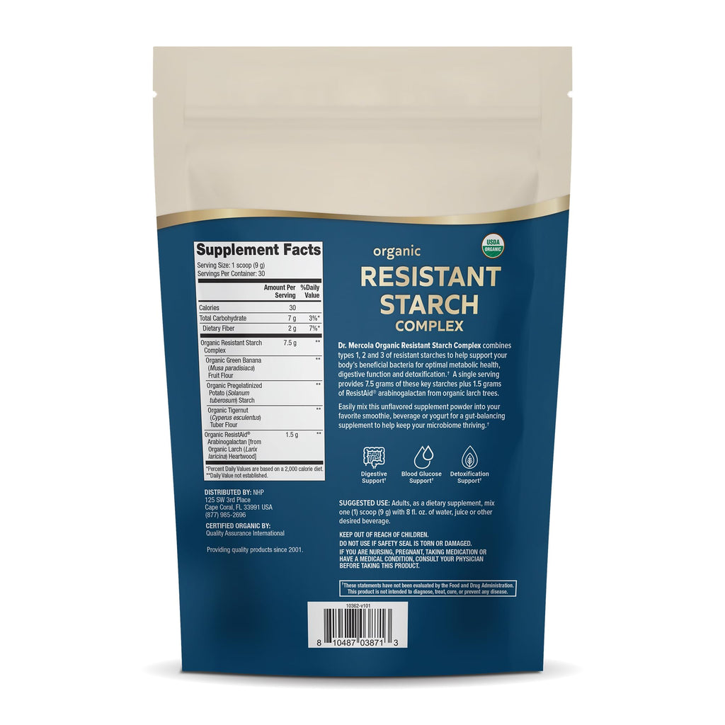 Dr. Mercola Organic Resistant Starch Complex - Supports Gut & Immune Health - Organic Green Banana, Tigernut Flour & Potato Starch - Gluten-Free & Soy-Free - Unflavored - 9.52 oz (30 Servings)