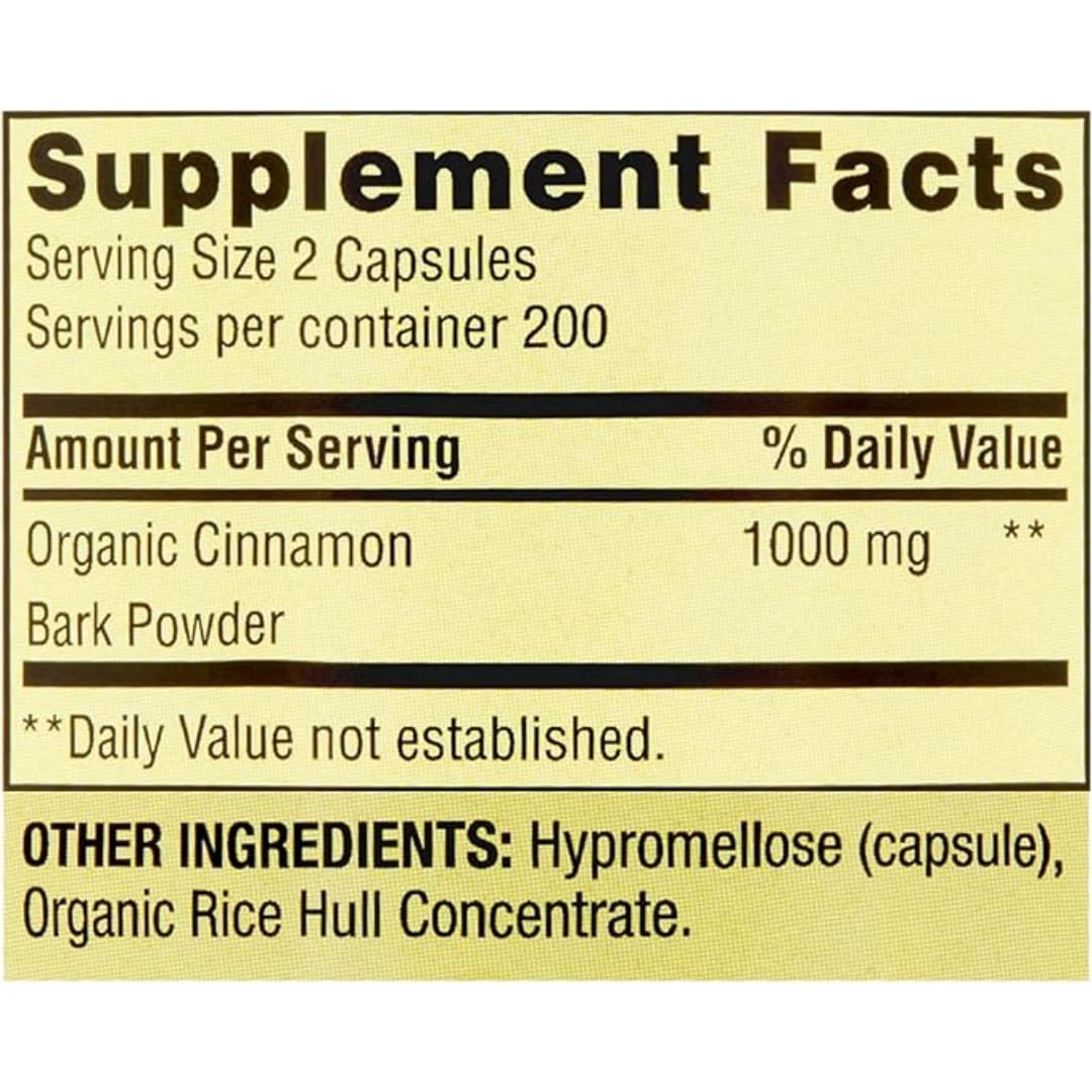 ResMask Spring Valley Cinnamon Dietary Supplement 1000 mg – 400 Vegetarian Capsules | Metabolism Support