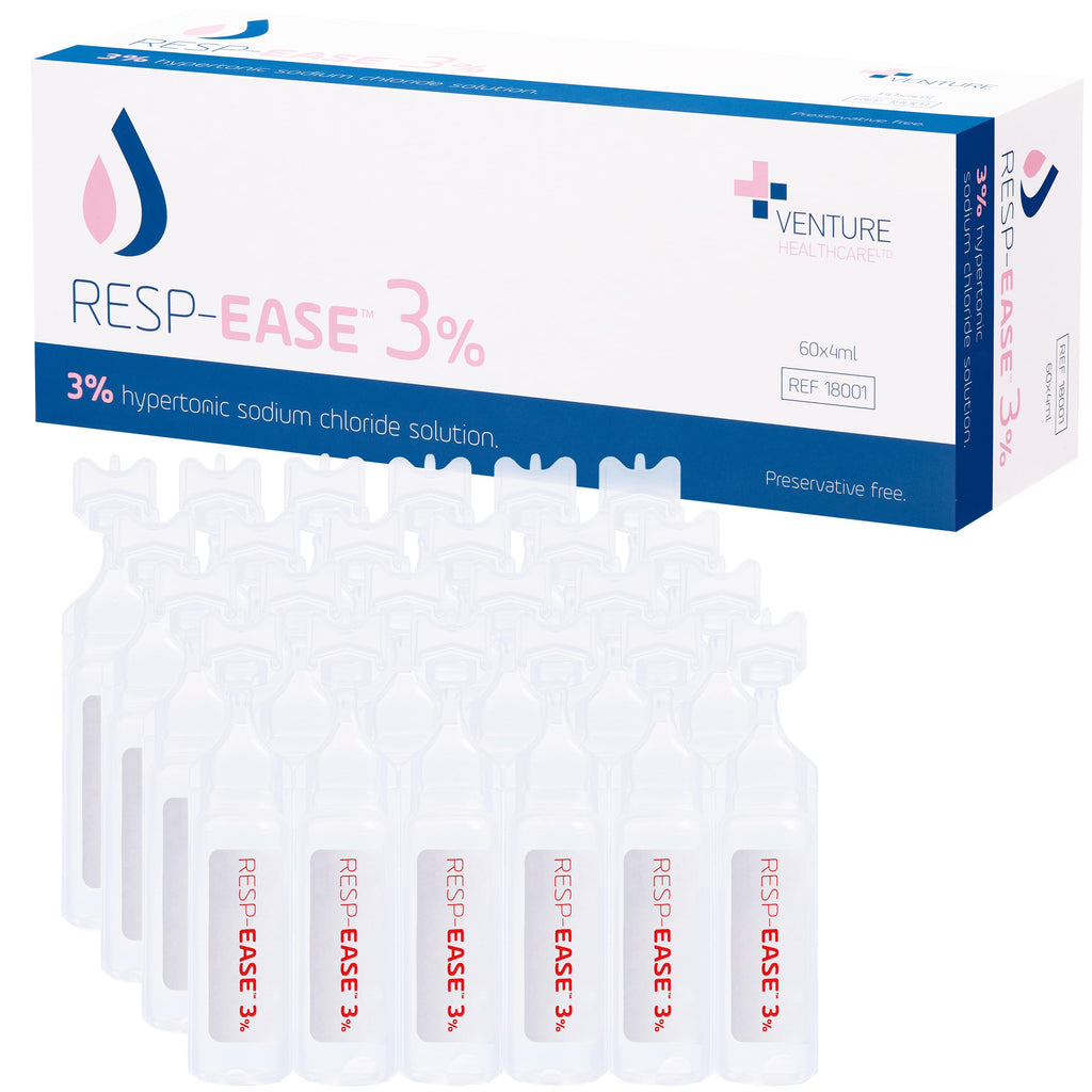 Resp-Ease 3% Saline Solution for Nebulizers and Nasal Cleansing – 240ml Bottle + 60x 4ml Ampoules