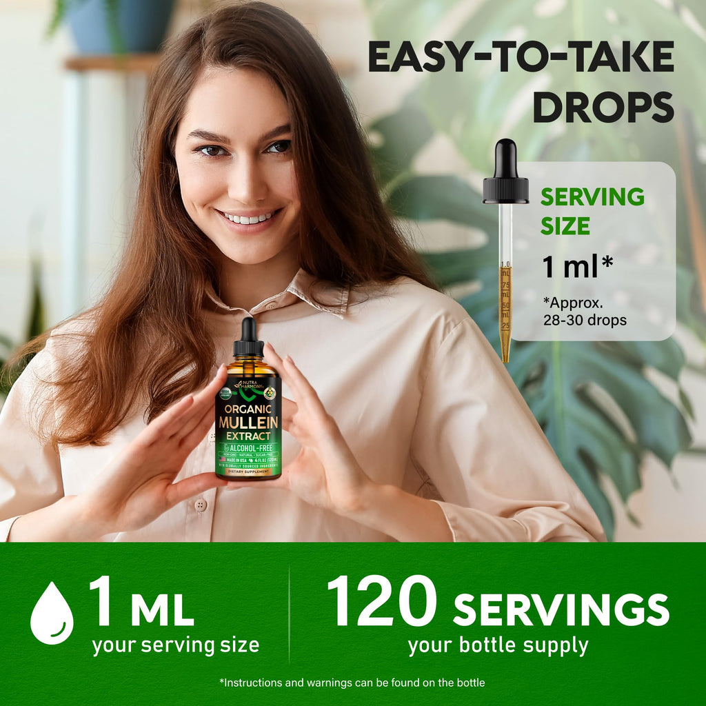 USDA Organic Mullein Drops for Lungs – 4 fl oz | Made in USA