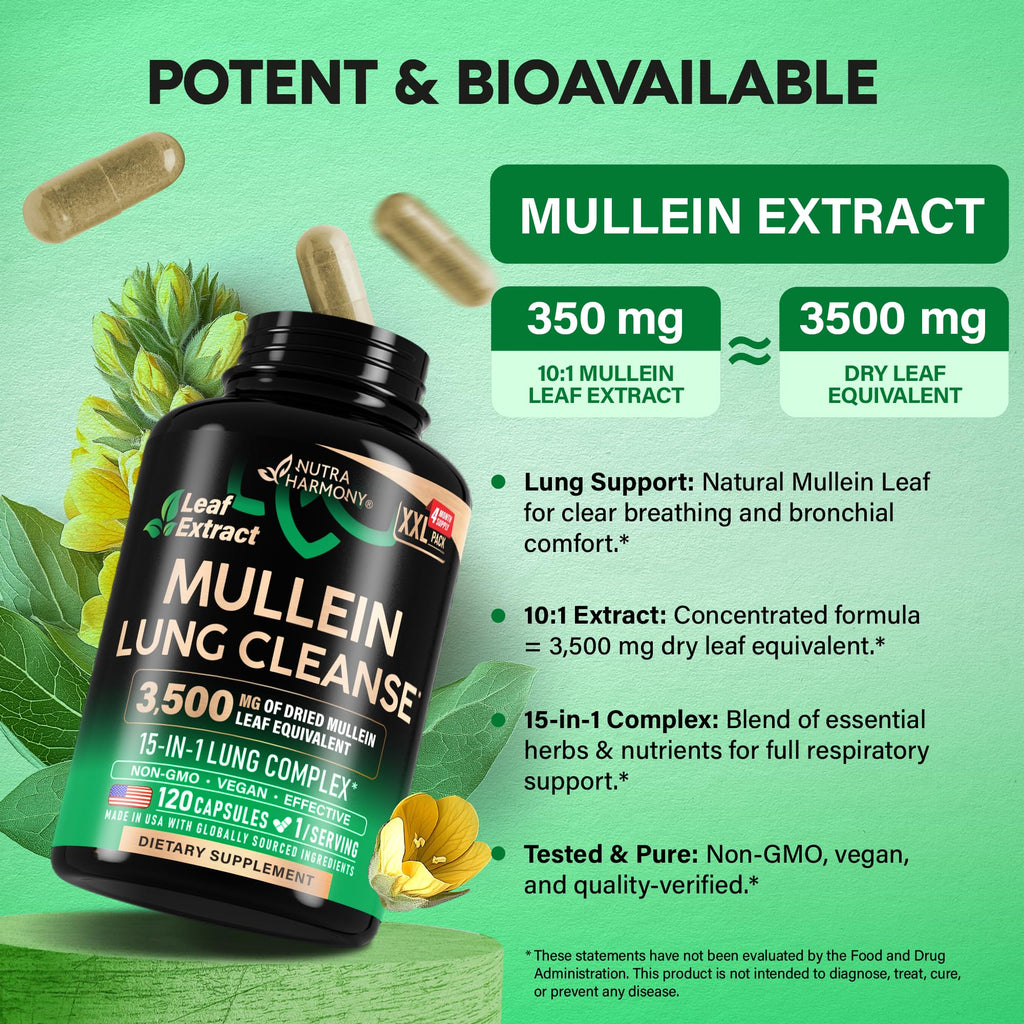 Mullein Leaf Extract for Lung Detox – 15-in-1 Lung Support (Made in USA)