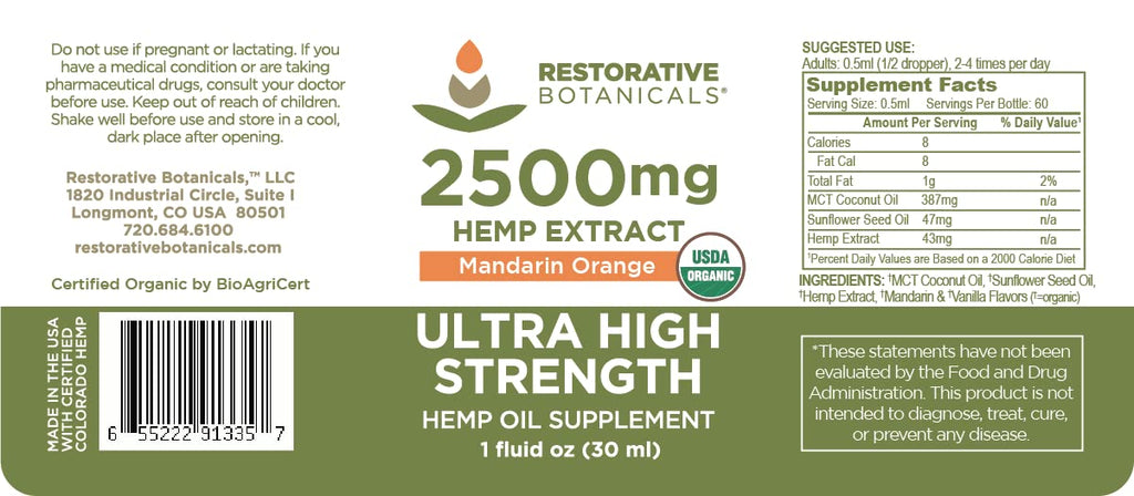Restorative Botanicals Hemp Oil 2500mg Mandarin Orange - 60 Servings