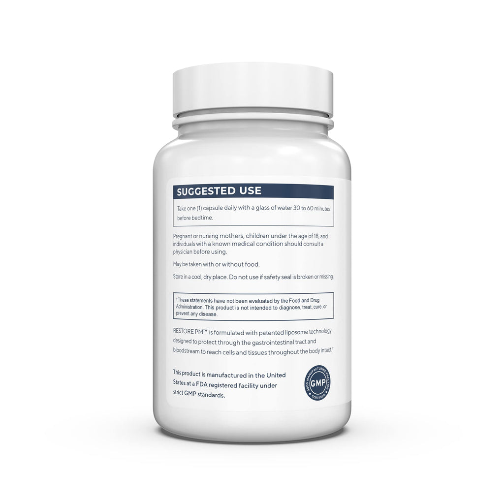Renue By Science Restore PM | Liposomal Melatonin GABA Sleep Support | 60 Capsules | Made in USA | Non-GMO