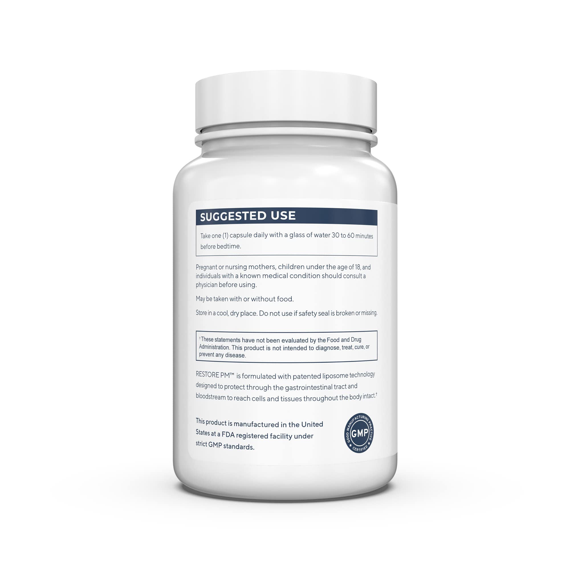 Renue By Science Restore PM | Liposomal Melatonin GABA Sleep Support | 60 Capsules | Made in USA | Non-GMO