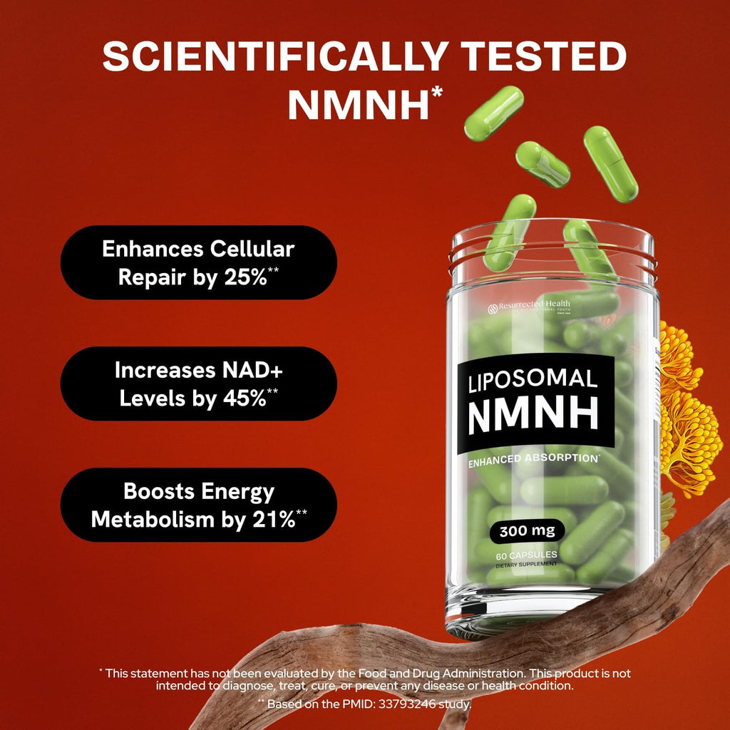 Resurrected Health Liposomal NMNH – NAD+ Support, 300 mg per Capsule, 60 Capsules (2 Packs)