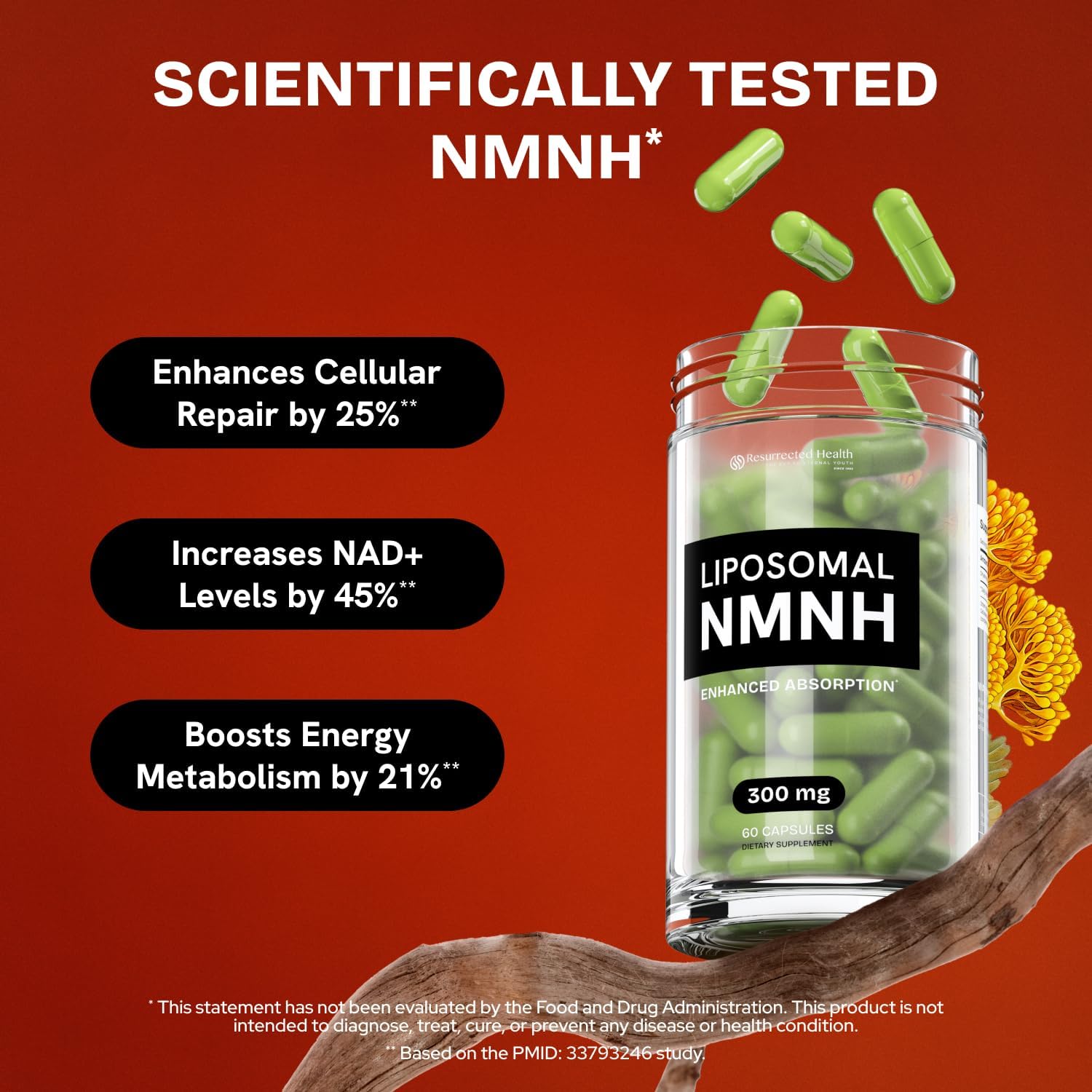Resurrected Health Liposomal NMNH – NAD+ Support, 300 mg per Capsule, 60 Capsules (2 Packs)