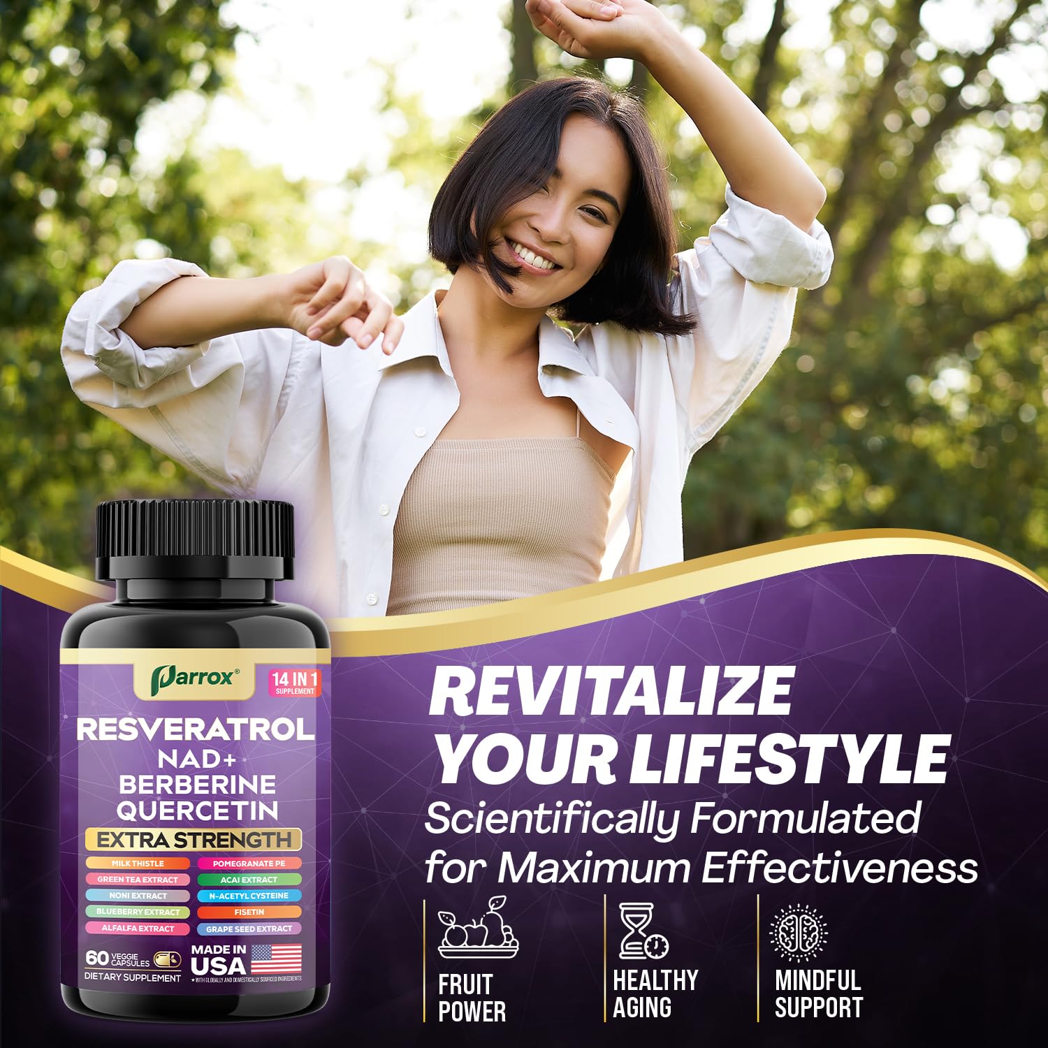 Resveratrol 14-in-1 Extra Strength Supplement (120 Caps) – NAD+, NAC, Milk Thistle & More