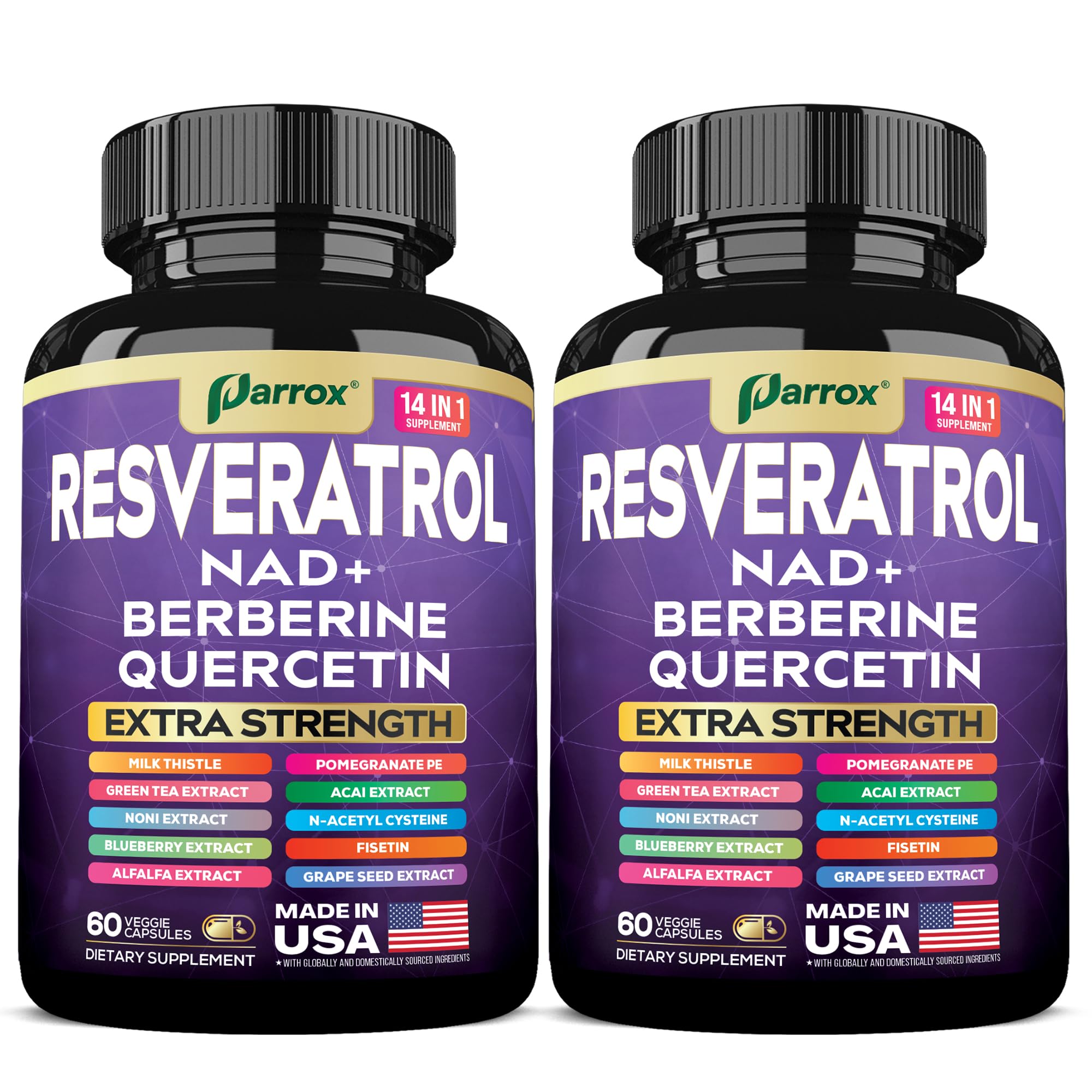 Resveratrol 14-in-1 Extra Strength Supplement (120 Caps) – NAD+, NAC, Milk Thistle & More