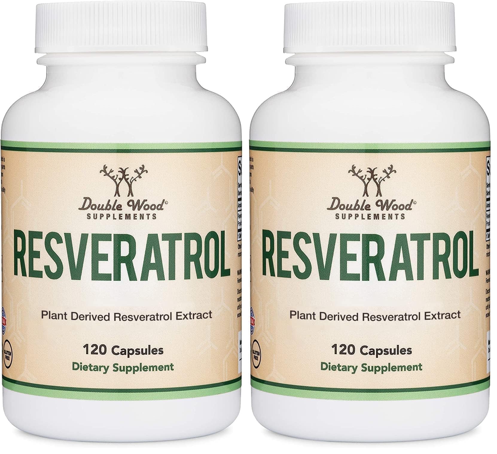 Resveratrol 500mg per Serving – 120 Capsules (Pack of 2) | Double Wood