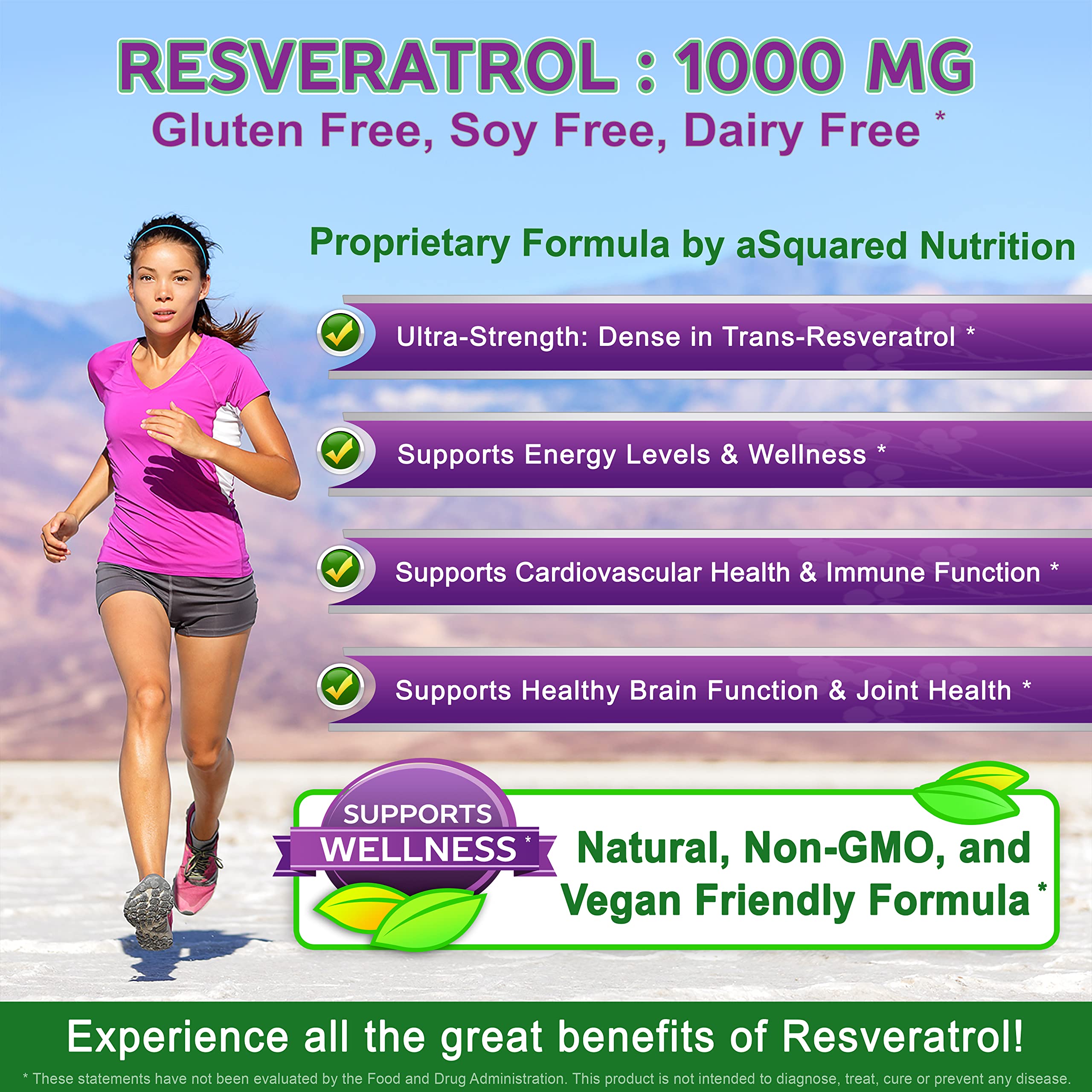 100% Natural Resveratrol 1000mg/Serving | 180 Capsules | Heart Health