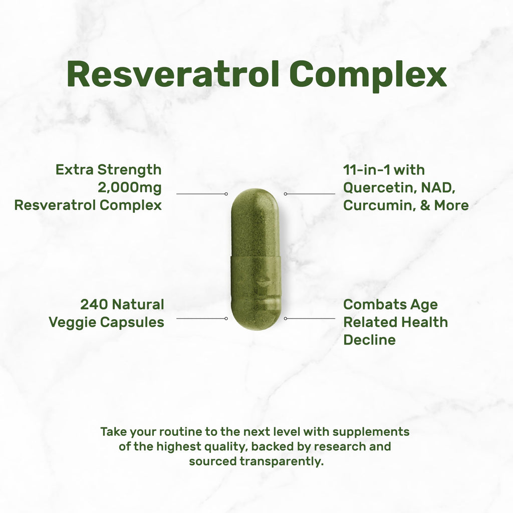 Resveratrol Complex 2000mg – 240 Veggie Capsules | NAD, Quercetin & More