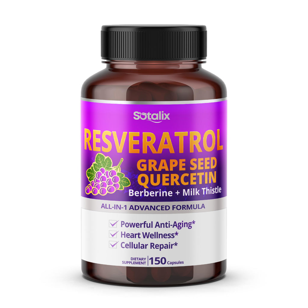 Resveratrol with Grape Seed + Quercetin, Berberine & Milk Thistle - USA Made