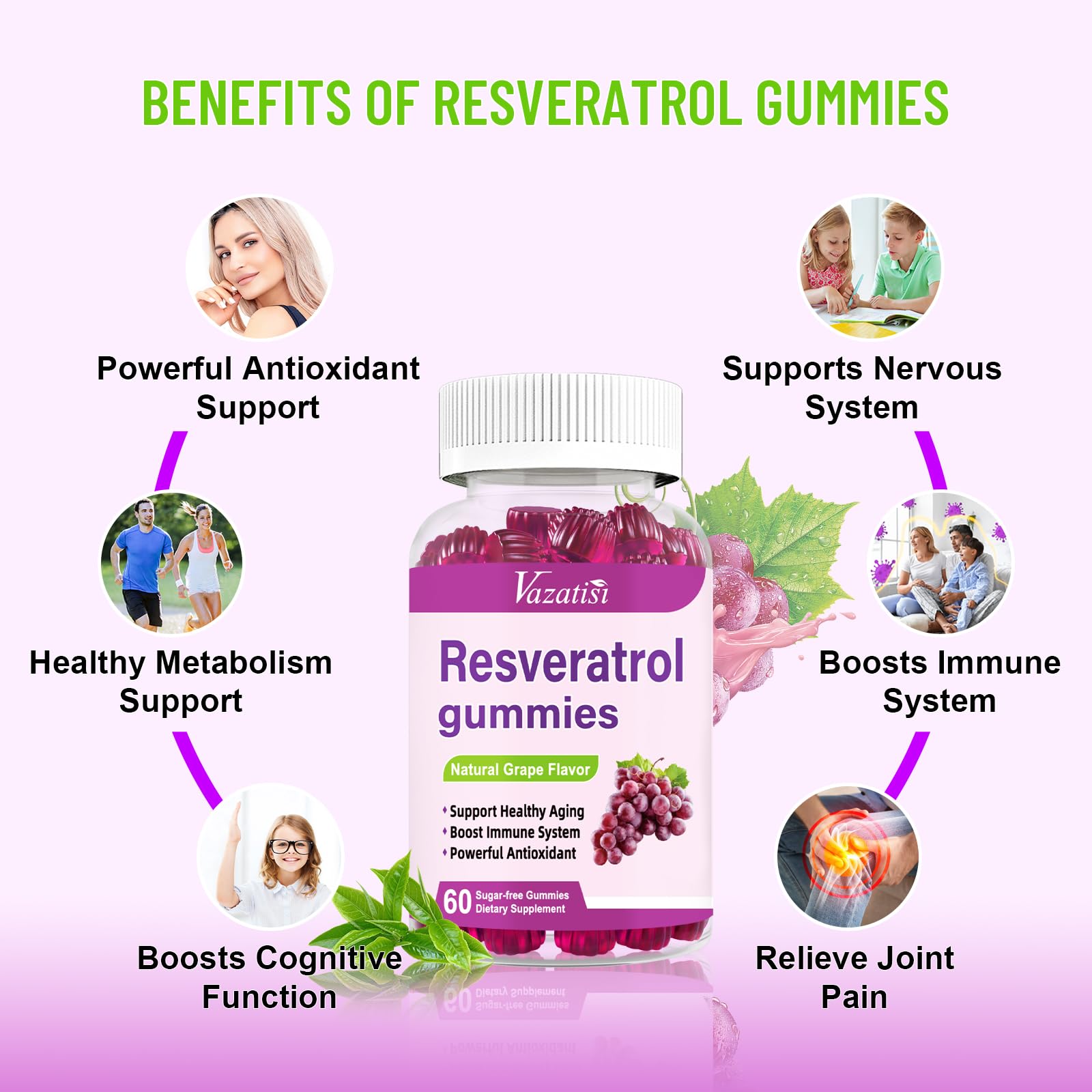 Resveratrol Gummies 98% Trans-Resveratrol + Quercetin, CoQ10, Vitamin C – 120 Gummies