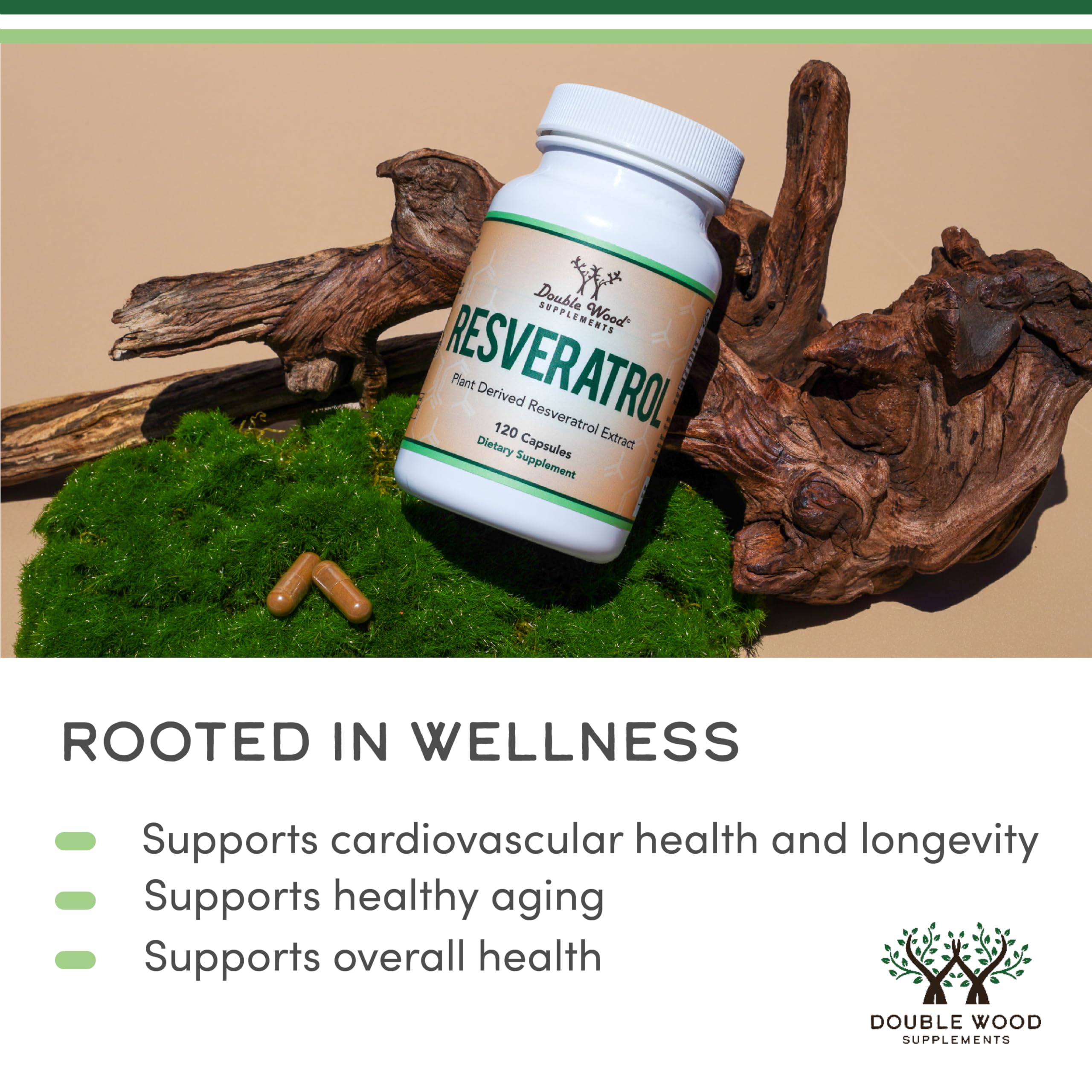 Resveratrol 500mg per Serving – 120 Capsules (Pack of 2) | Double Wood